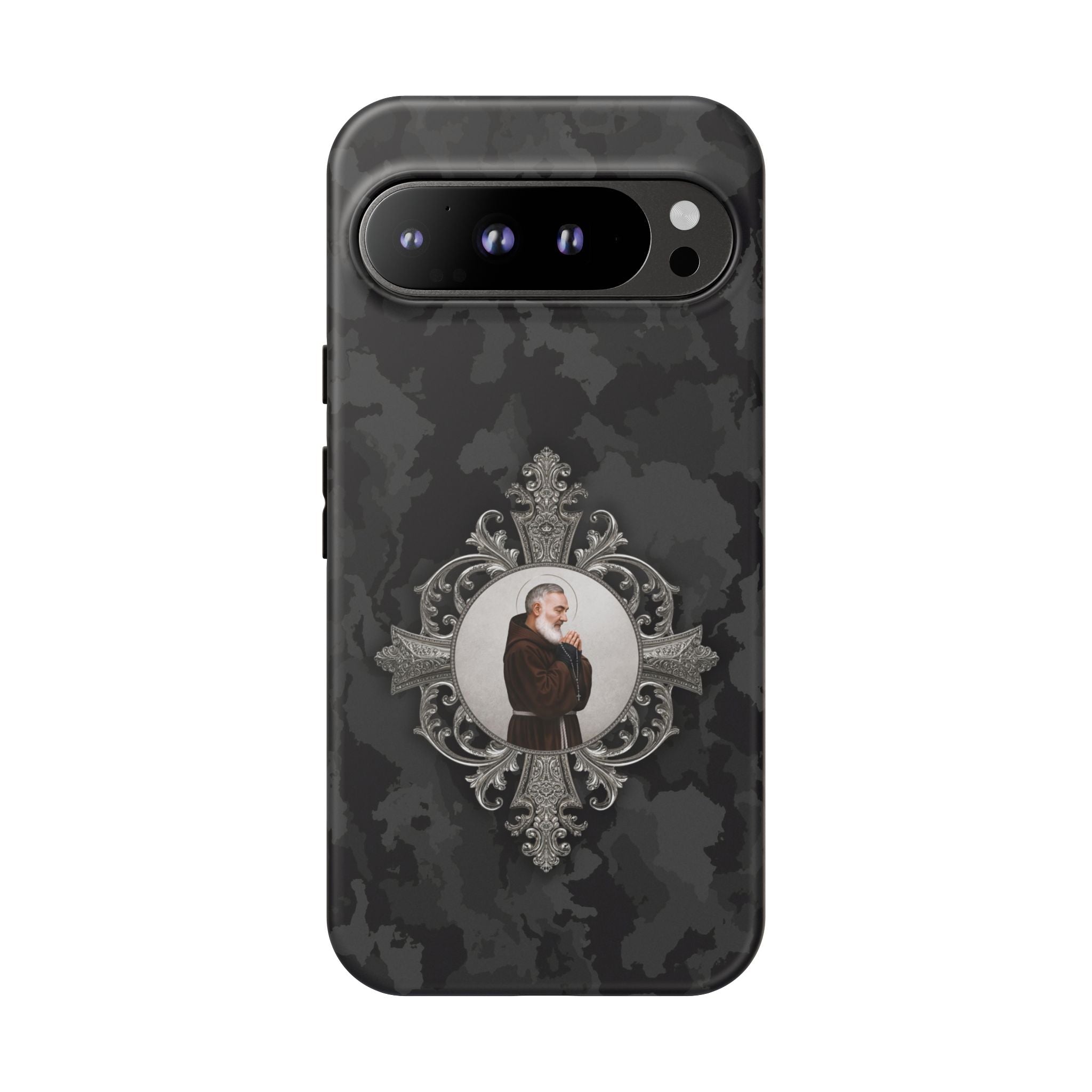 St. Padre Pio Hard Phone Case (Black Camo) - Venxara