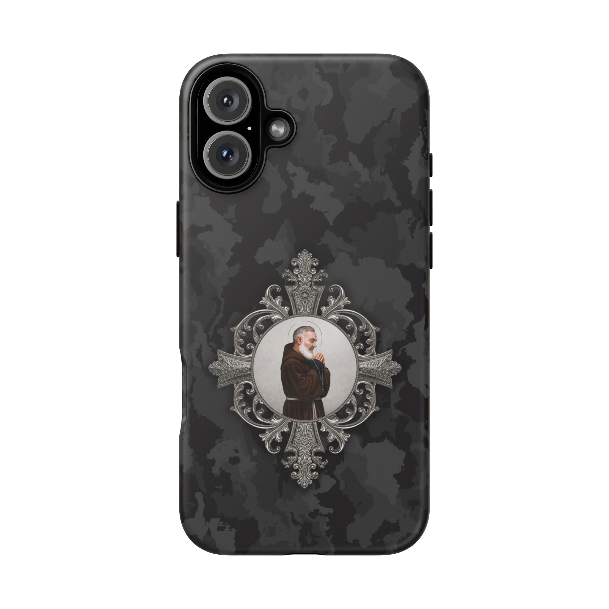 St. Padre Pio Hard Phone Case (Black Camo) - Venxara