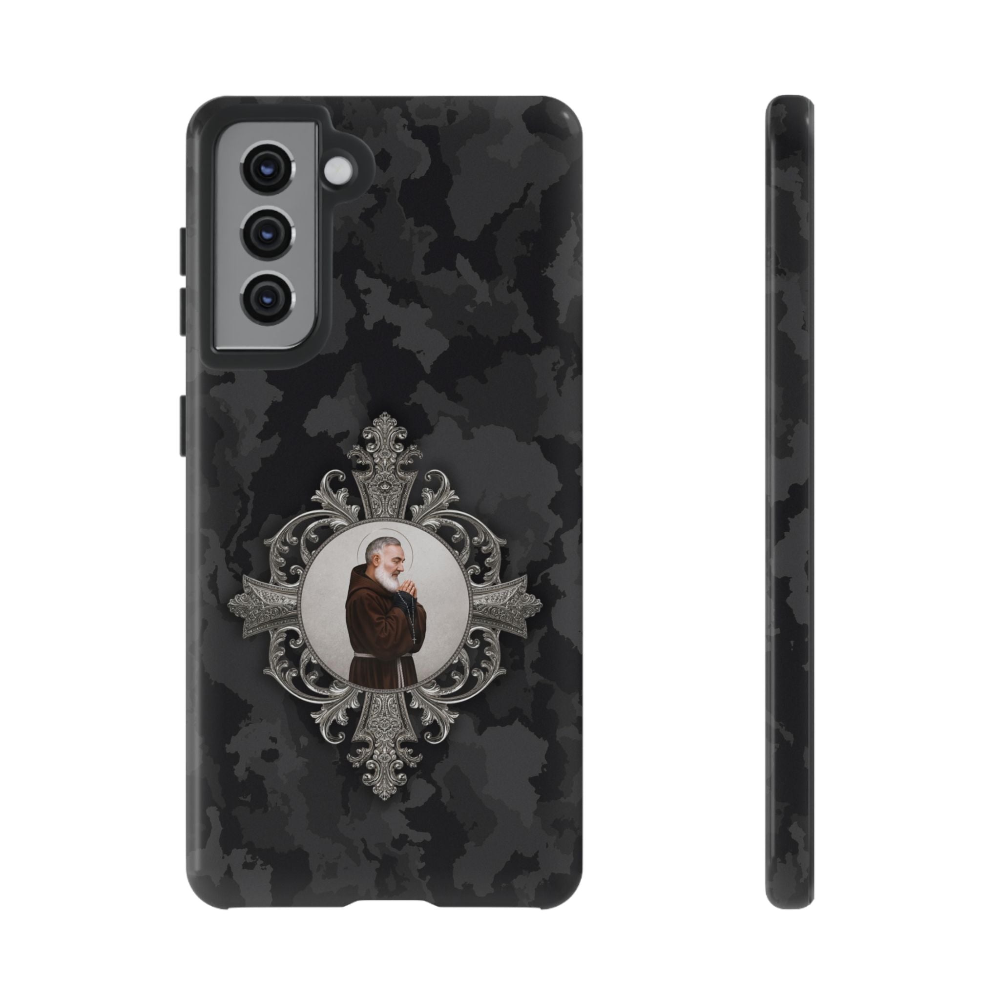St. Padre Pio Hard Phone Case (Black Camo) - Venxara