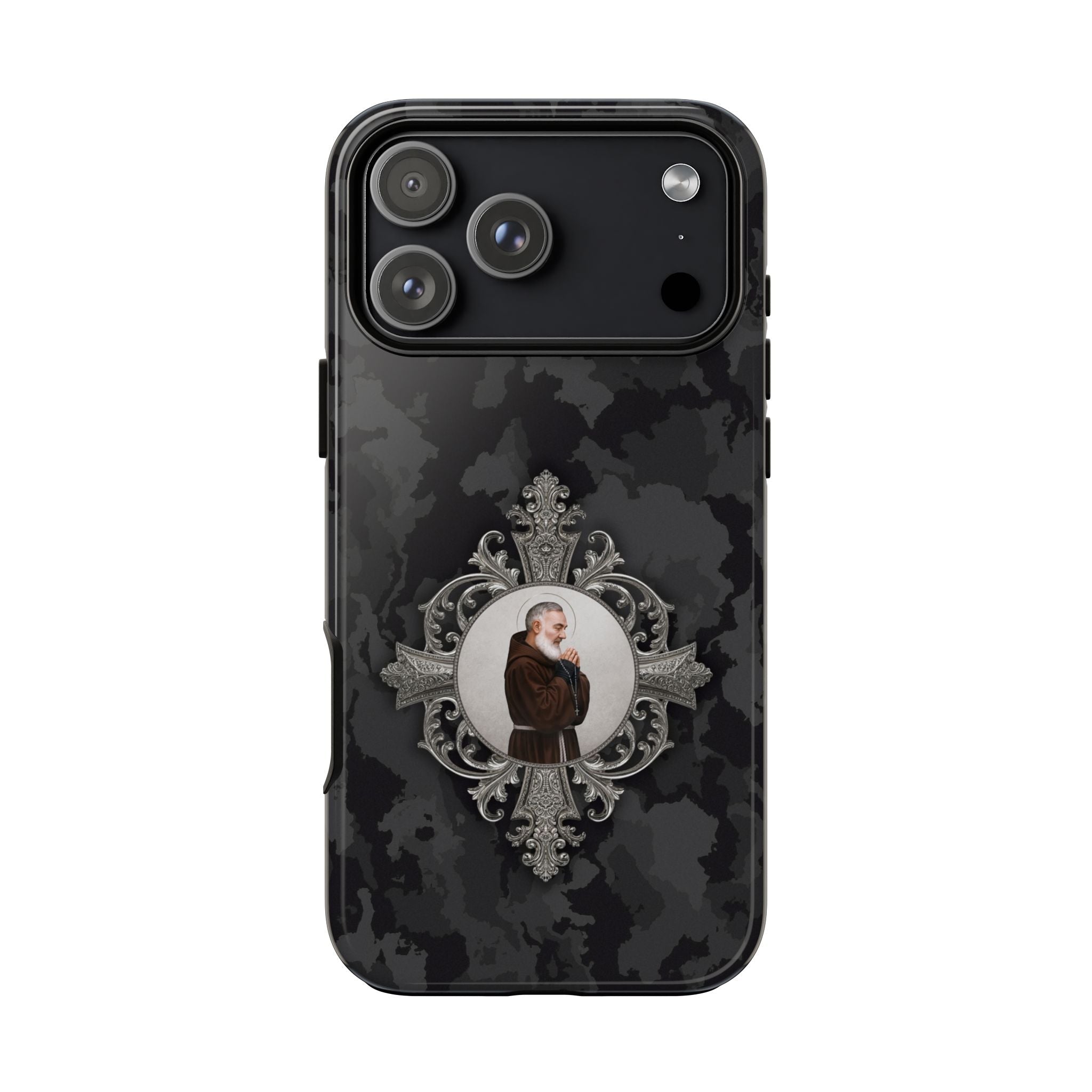 St. Padre Pio Hard Phone Case (Black Camo) - Venxara