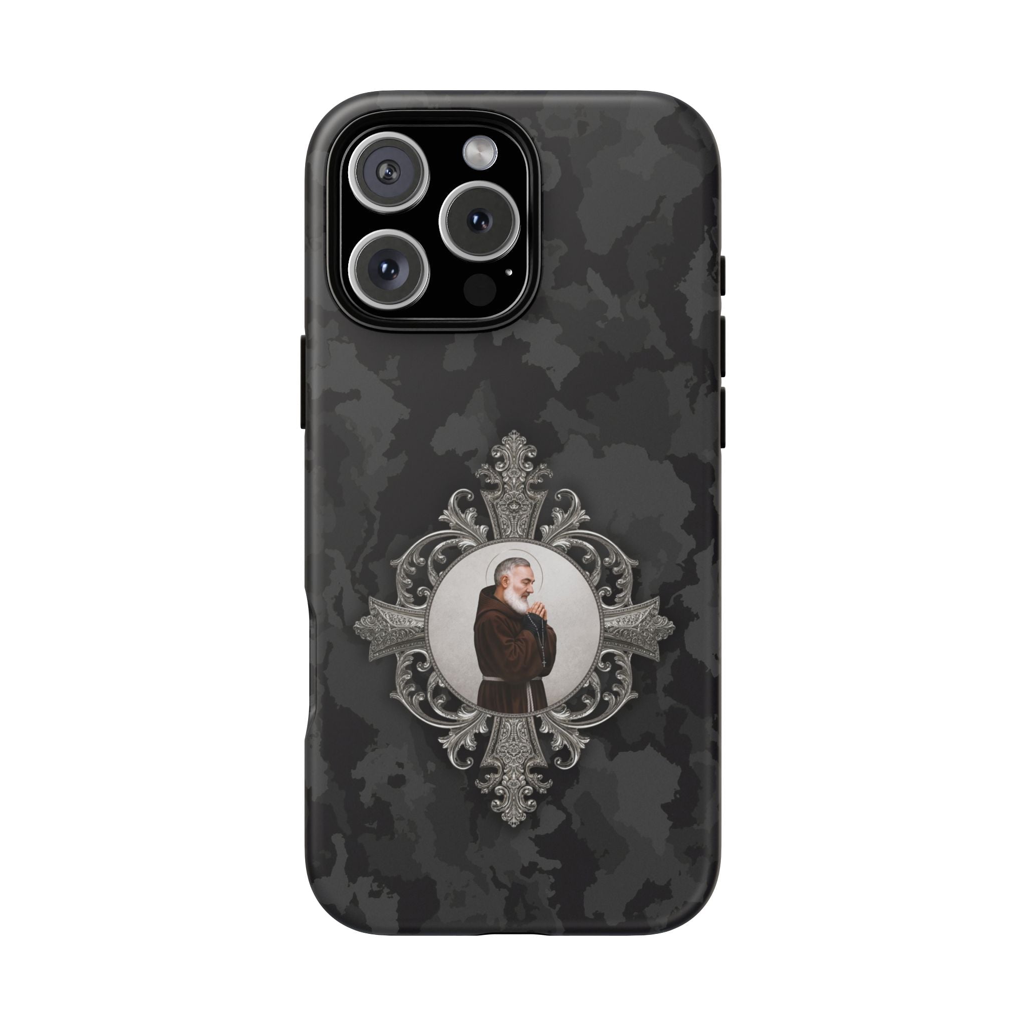 St. Padre Pio Hard Phone Case (Black Camo) - Venxara