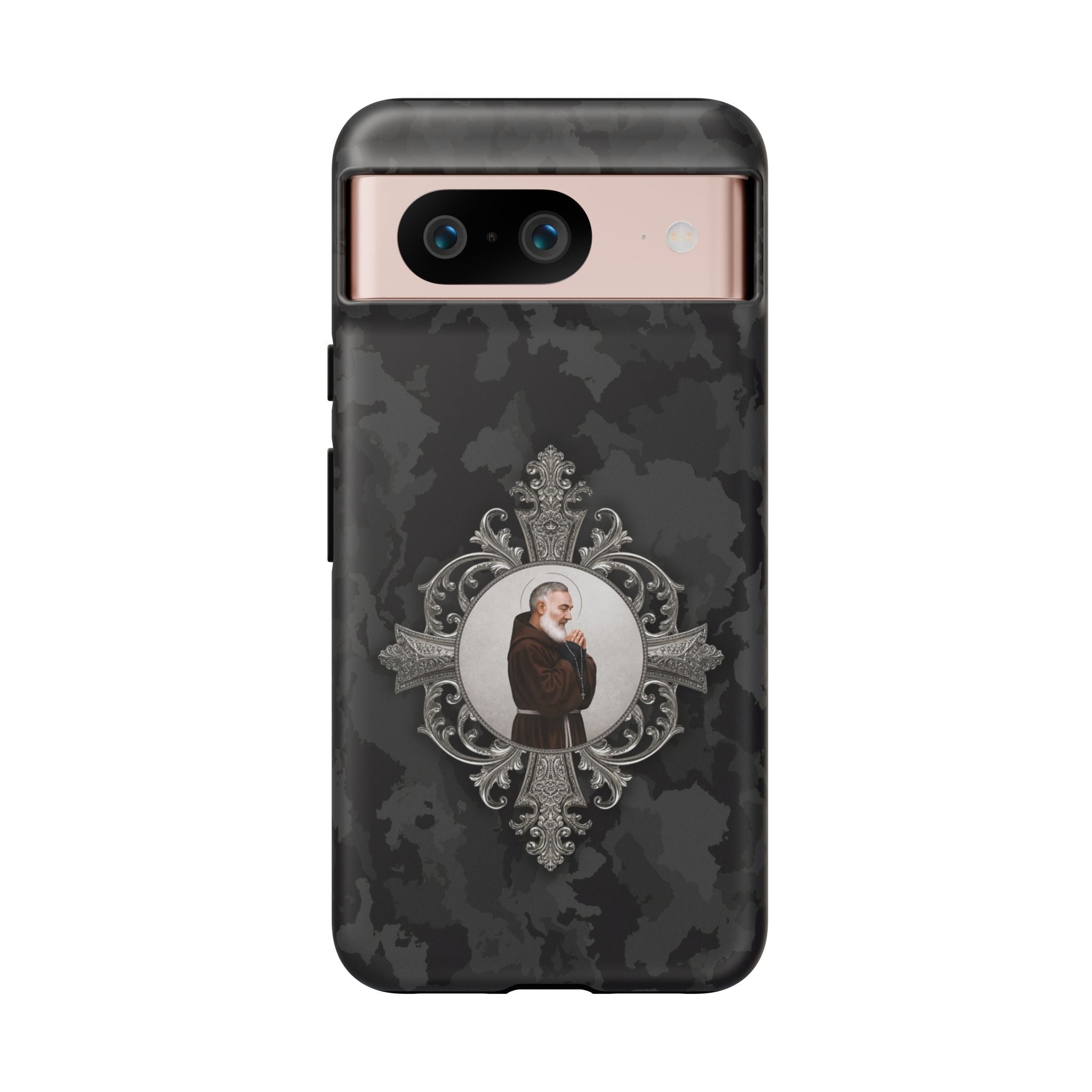 St. Padre Pio Hard Phone Case (Black Camo) - Venxara