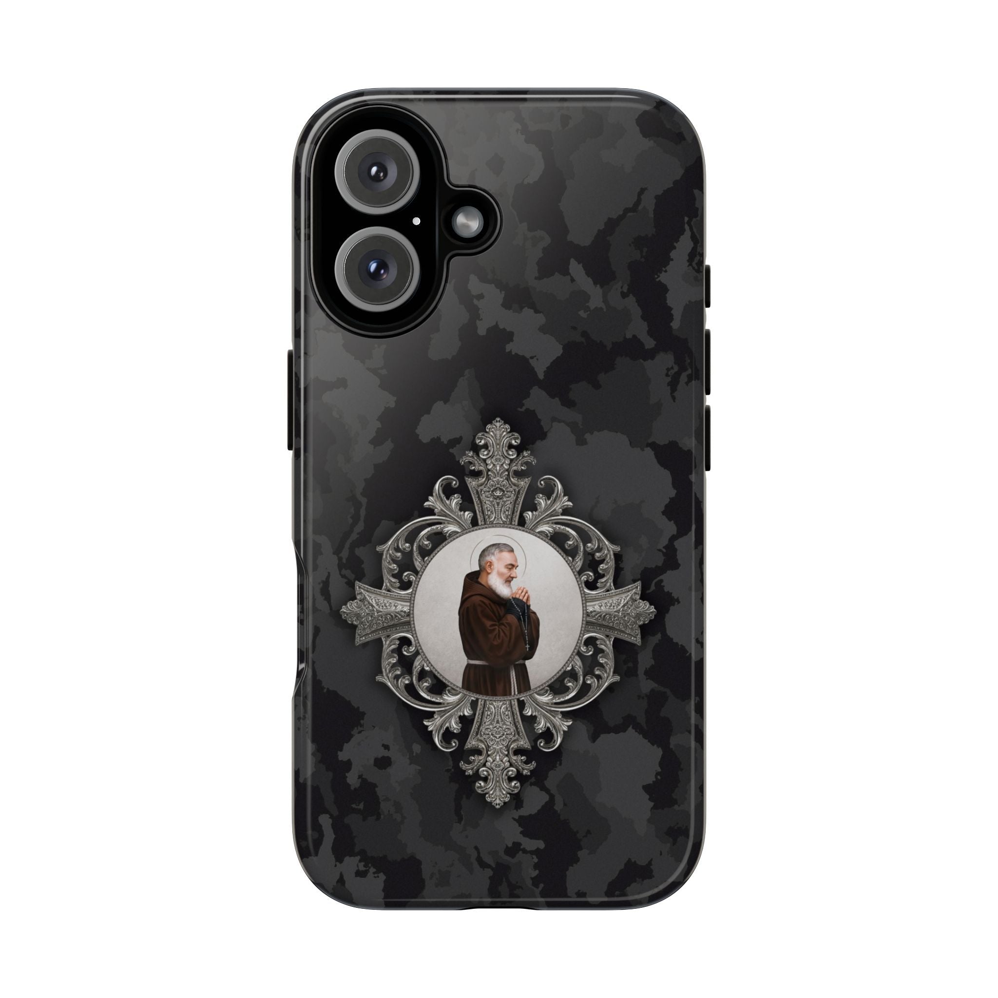 St. Padre Pio Hard Phone Case (Black Camo) - Venxara