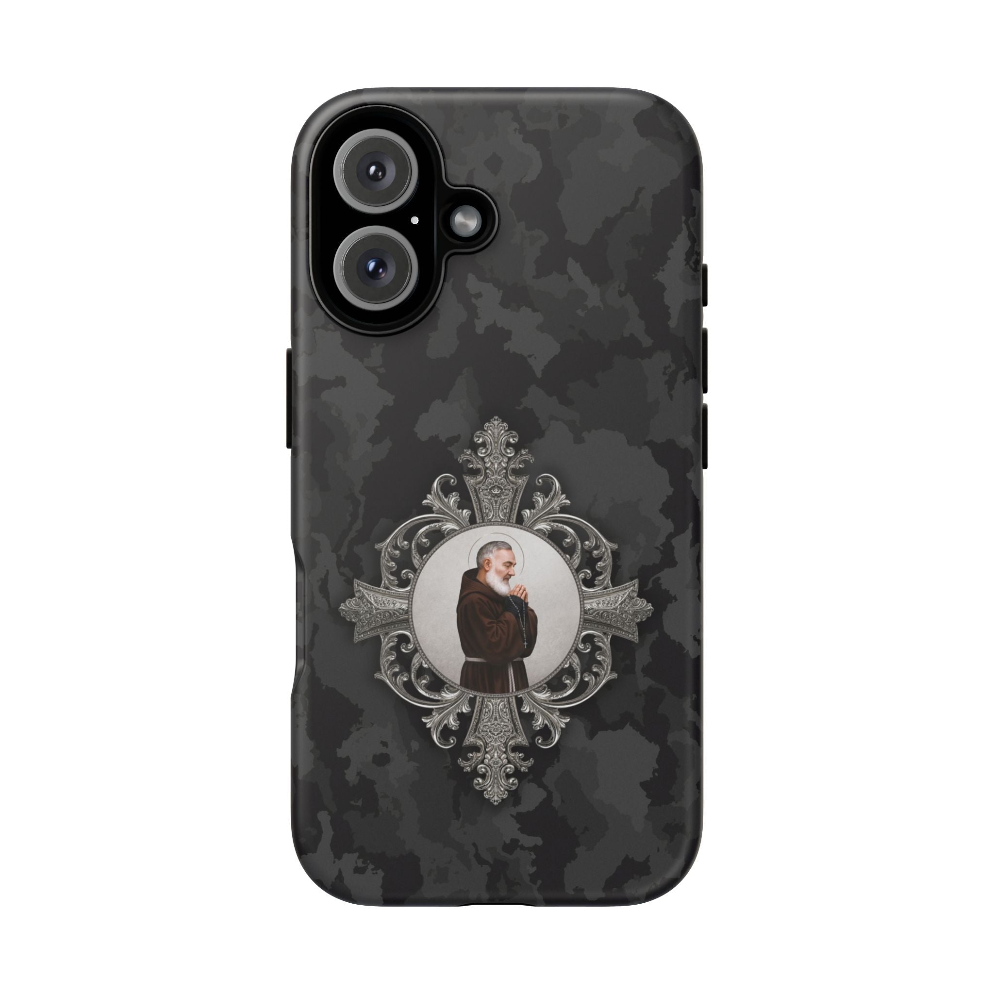 St. Padre Pio Hard Phone Case (Black Camo) - Venxara