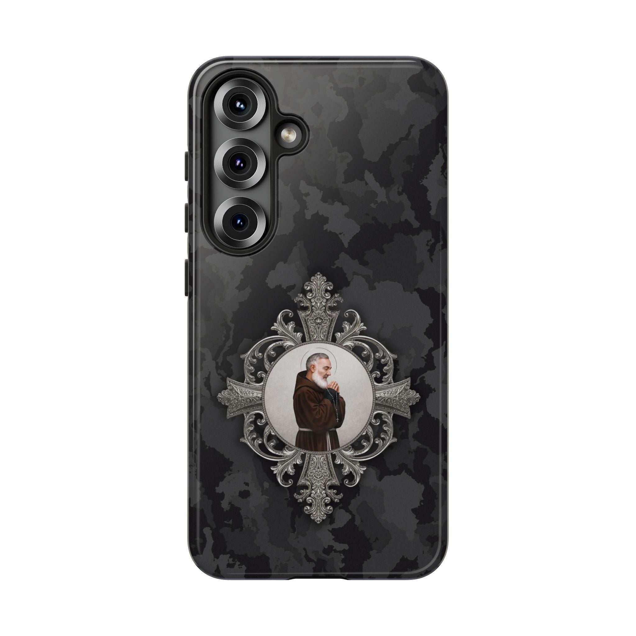 St. Padre Pio Hard Phone Case (Black Camo) - Venxara