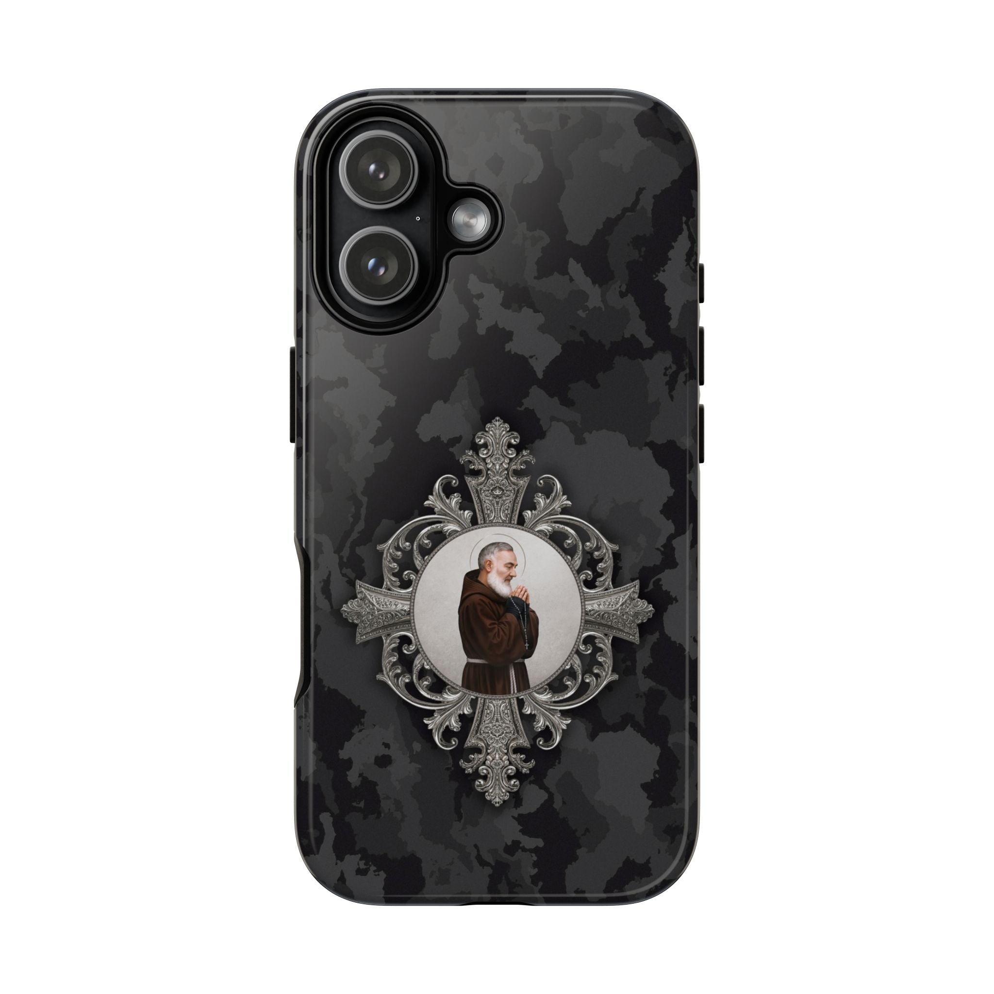 St. Padre Pio Hard Phone Case (Black Camo) - Venxara