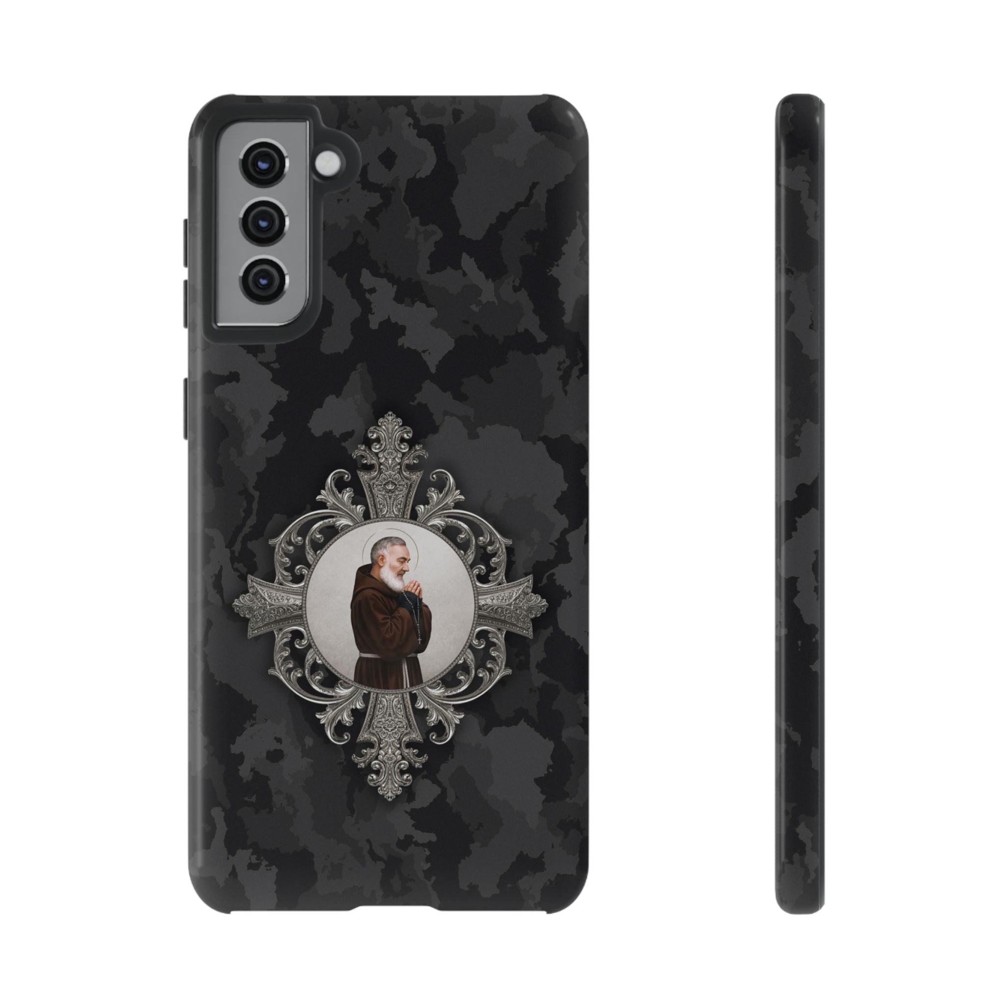 St. Padre Pio Hard Phone Case (Black Camo) - Venxara