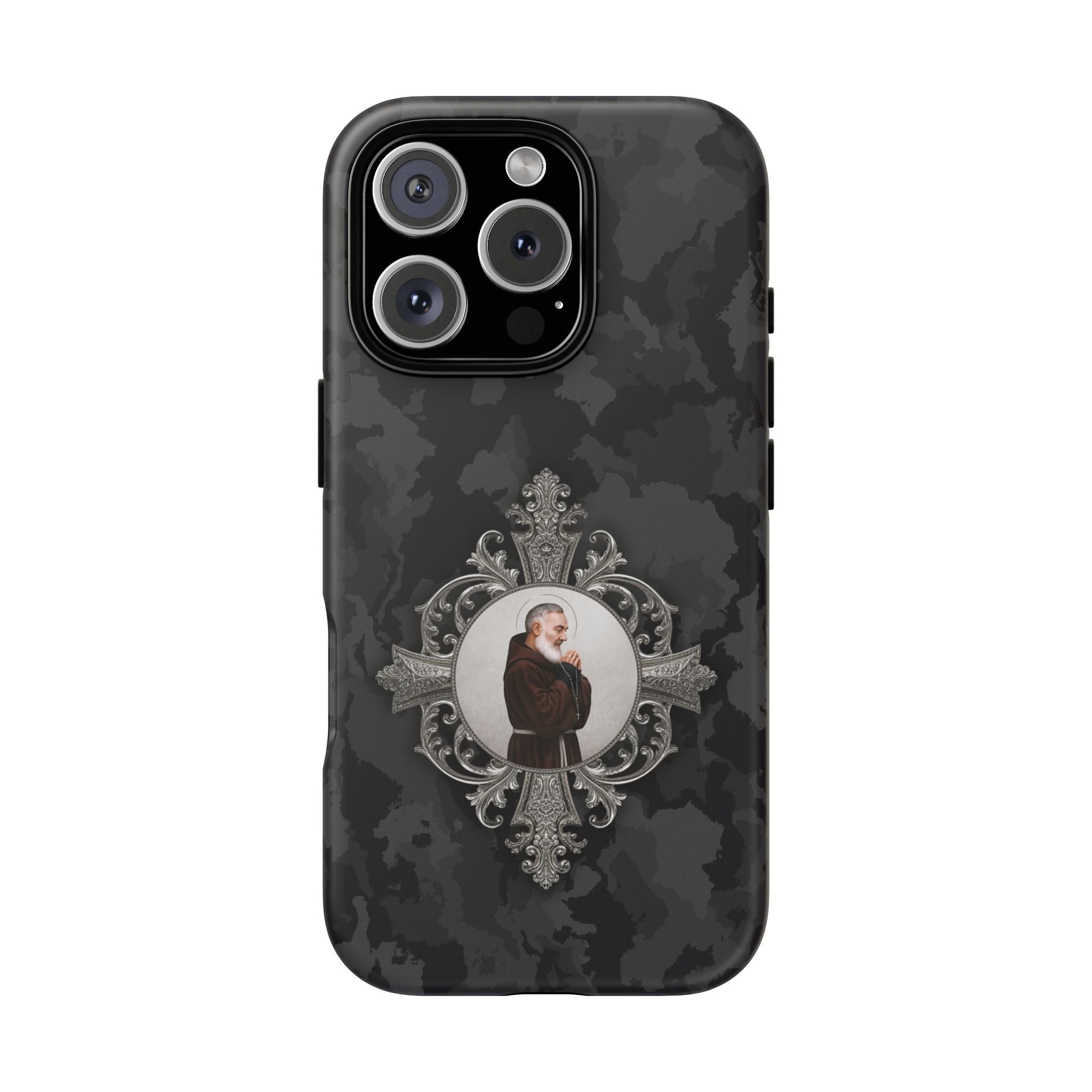 St. Padre Pio Hard Phone Case (Black Camo) - Venxara