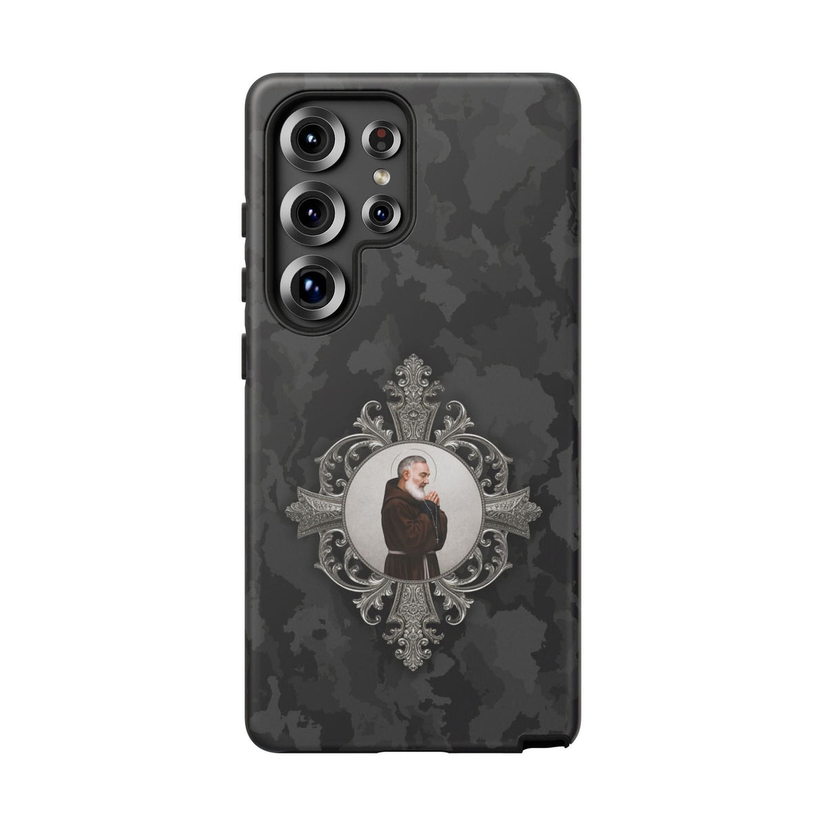 St. Padre Pio Hard Phone Case (Black Camo) Copyright VENXARA