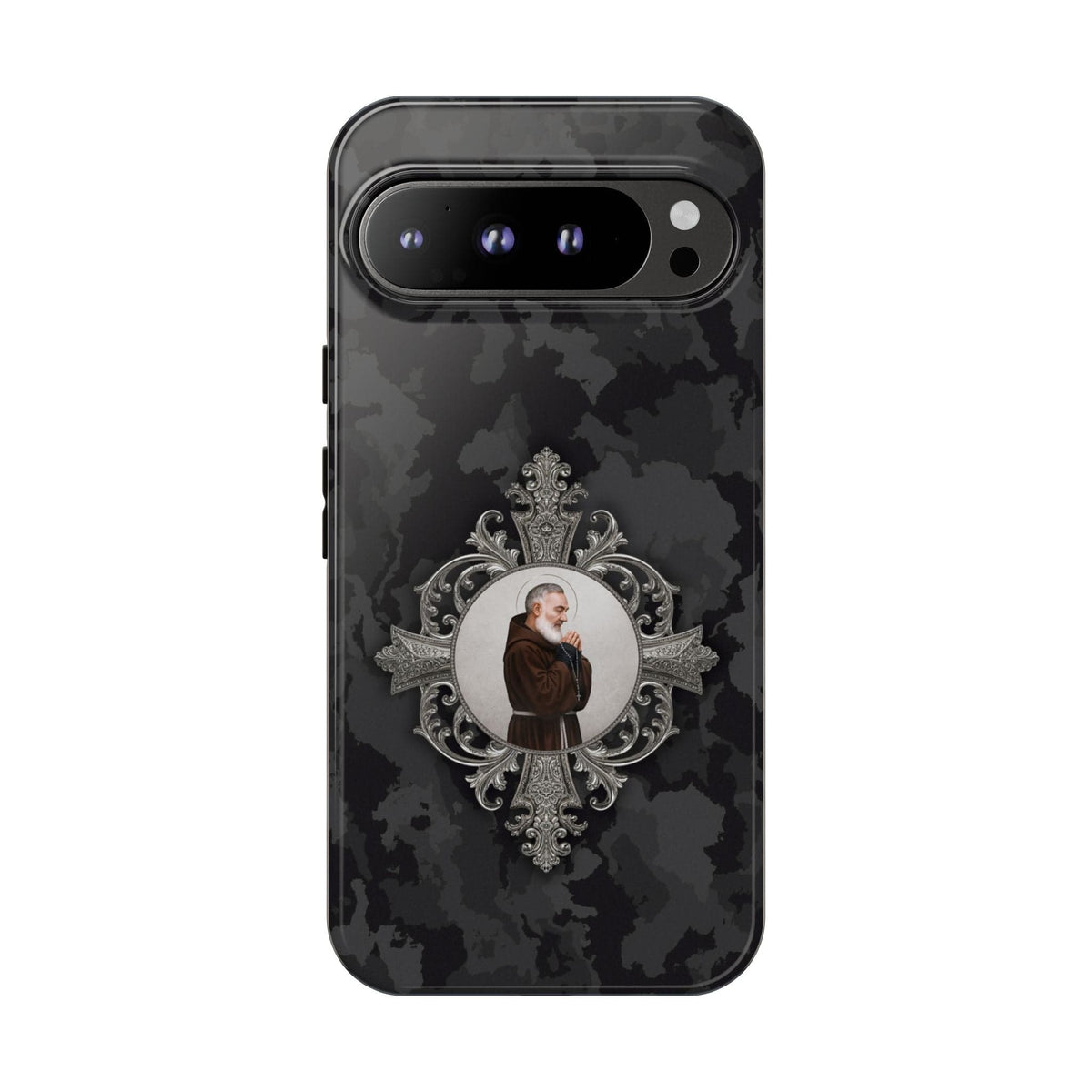 St. Padre Pio Hard Phone Case (Black Camo) Copyright VENXARA