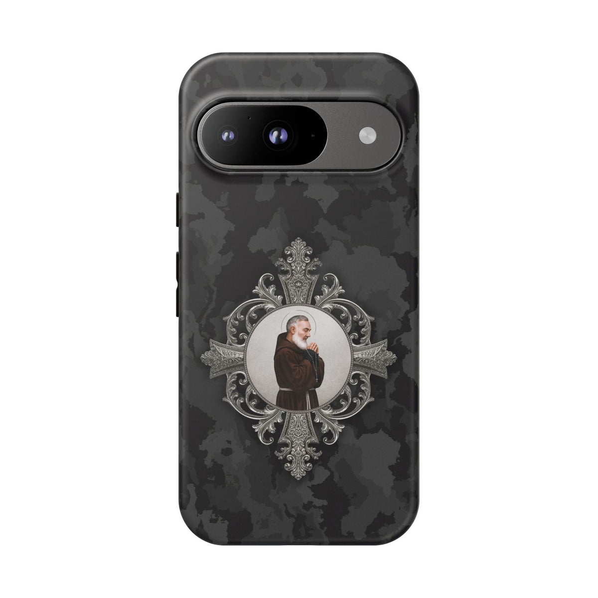 St. Padre Pio Hard Phone Case (Black Camo) Copyright VENXARA