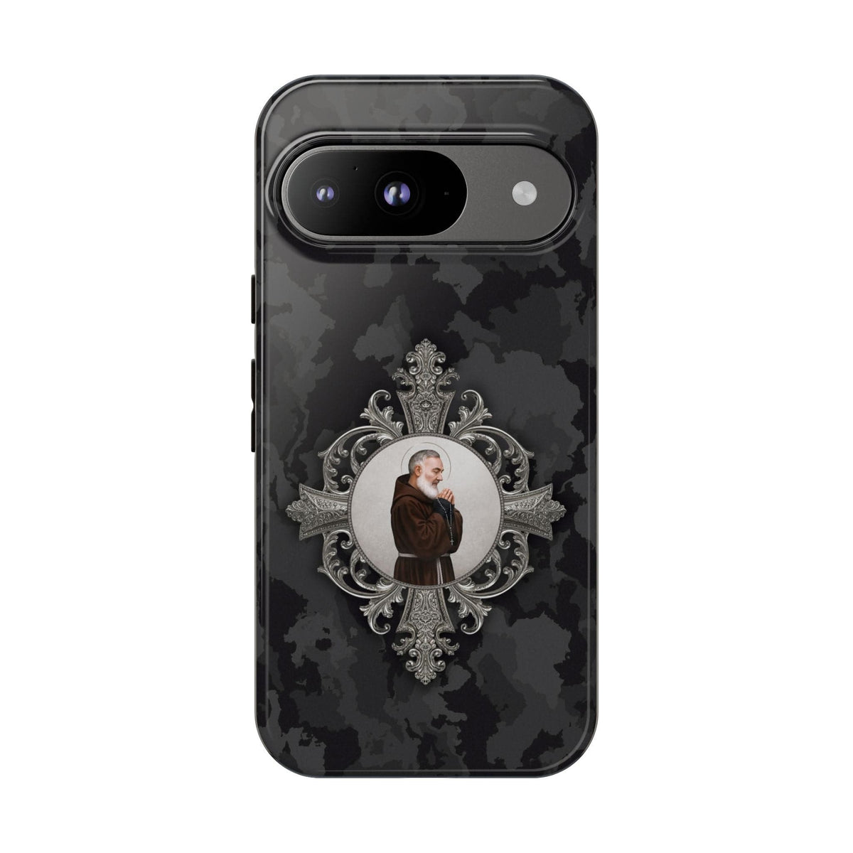 St. Padre Pio Hard Phone Case (Black Camo) Copyright VENXARA