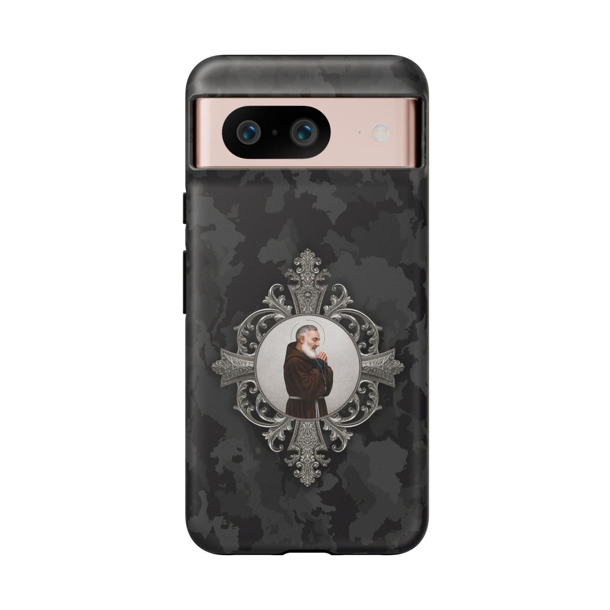 St. Padre Pio Hard Phone Case (Black Camo) Copyright VENXARA