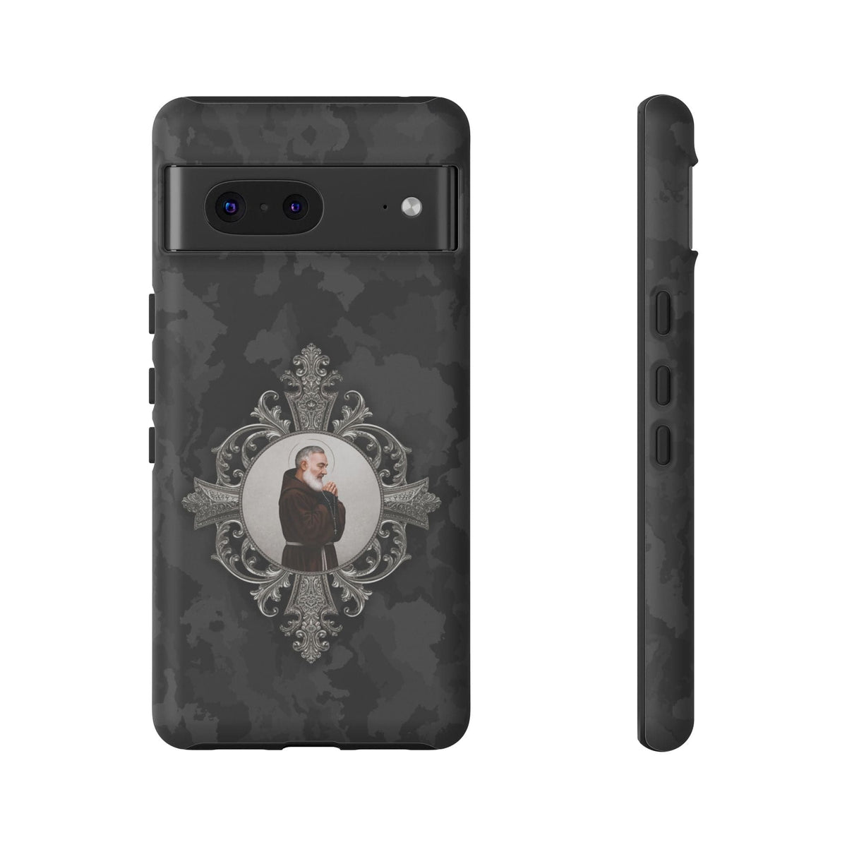 St. Padre Pio Hard Phone Case (Black Camo) Copyright VENXARA