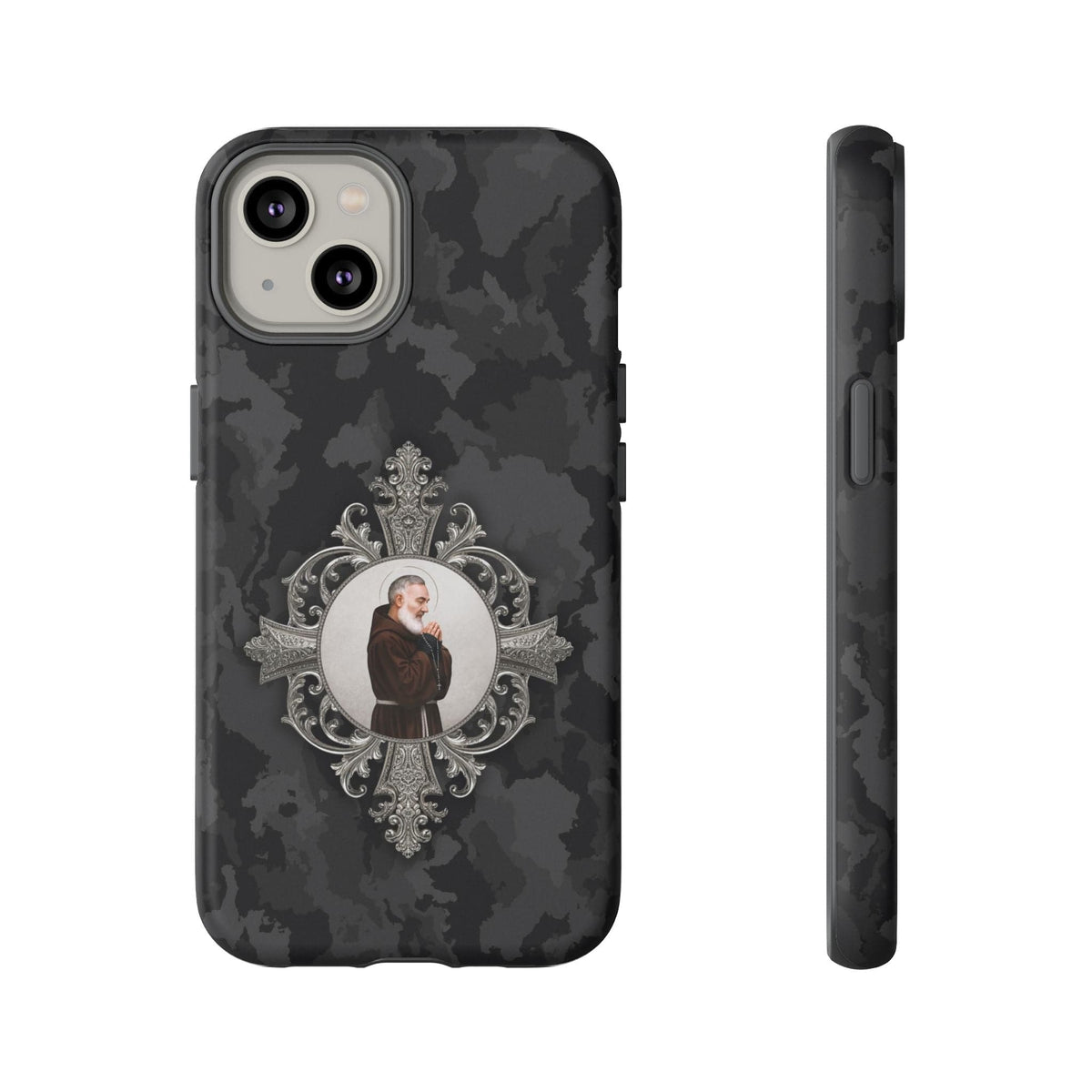 St. Padre Pio Hard Phone Case (Black Camo) Copyright VENXARA