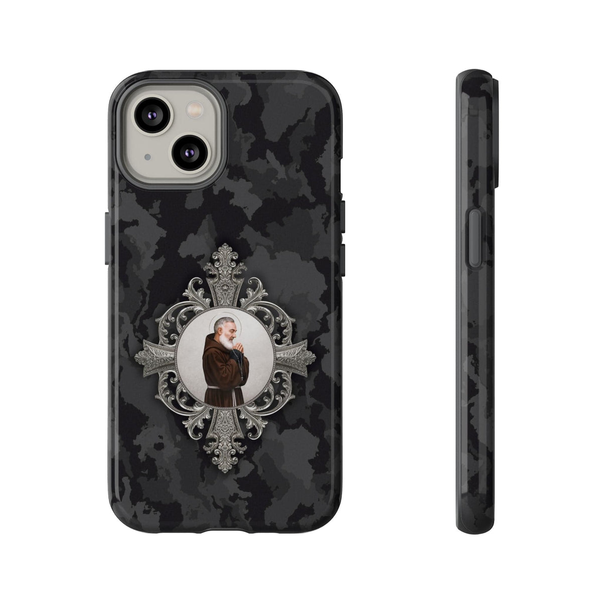 St. Padre Pio Hard Phone Case (Black Camo) Copyright VENXARA
