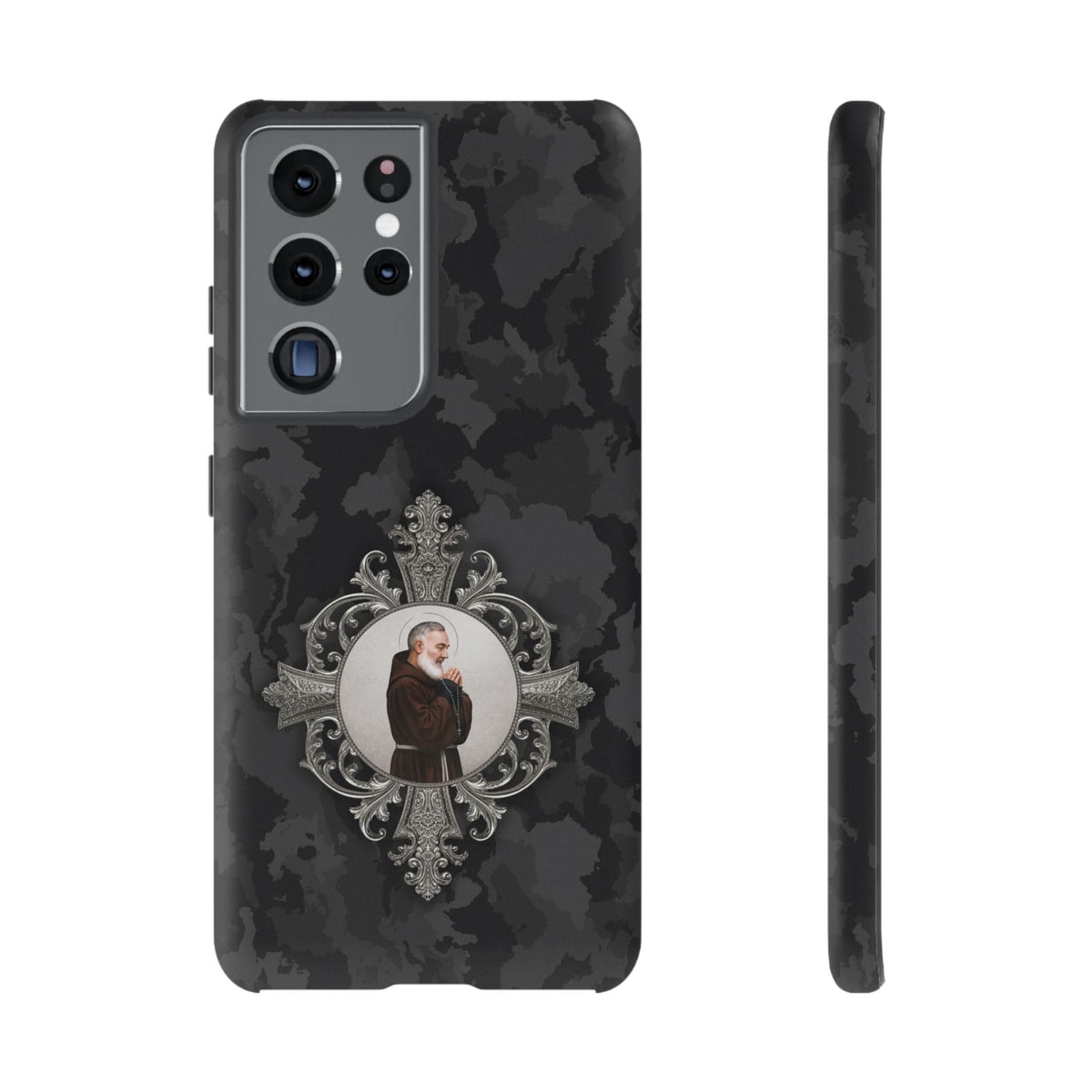 St. Padre Pio Hard Phone Case (Black Camo) Copyright VENXARA