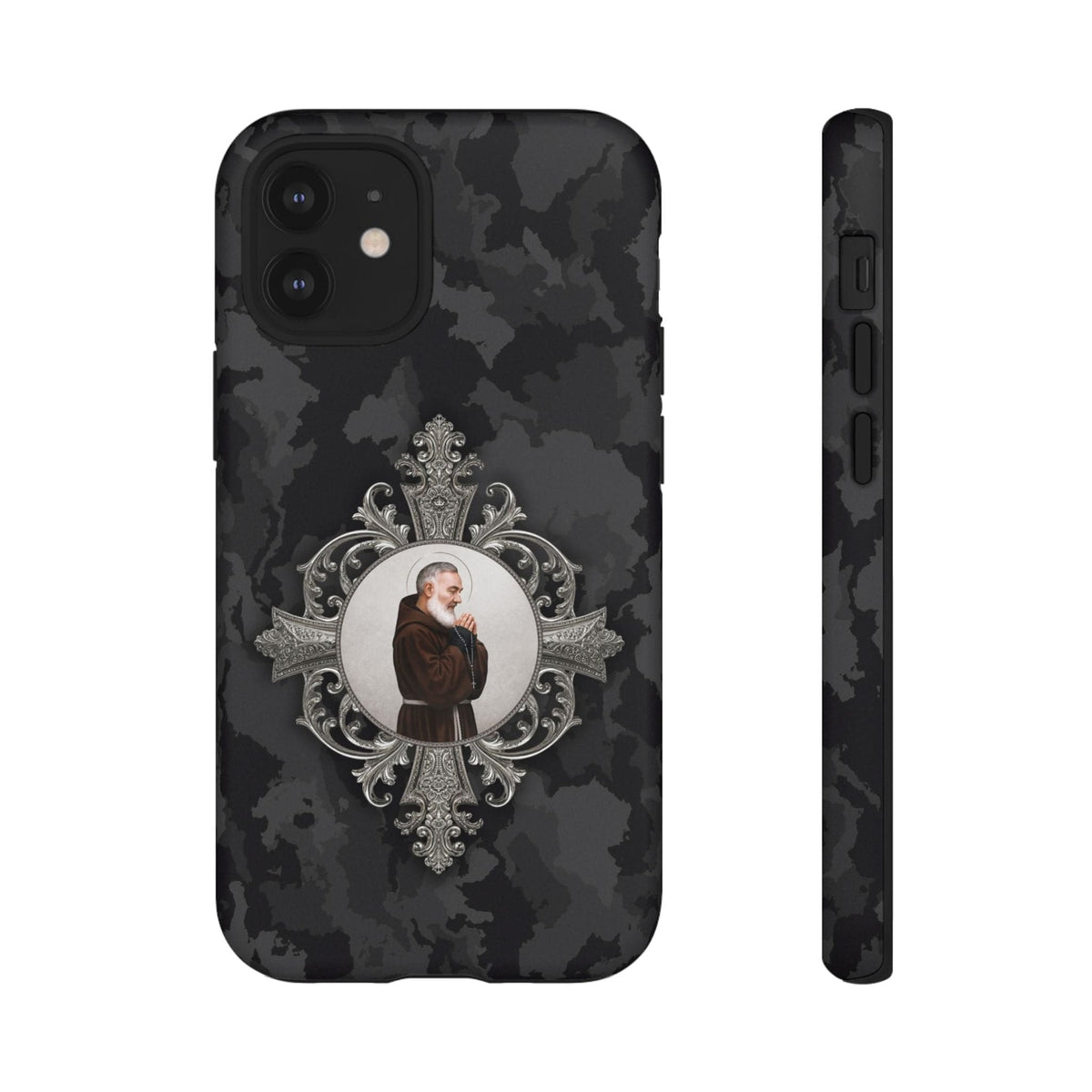 St. Padre Pio Hard Phone Case (Black Camo) Copyright VENXARA