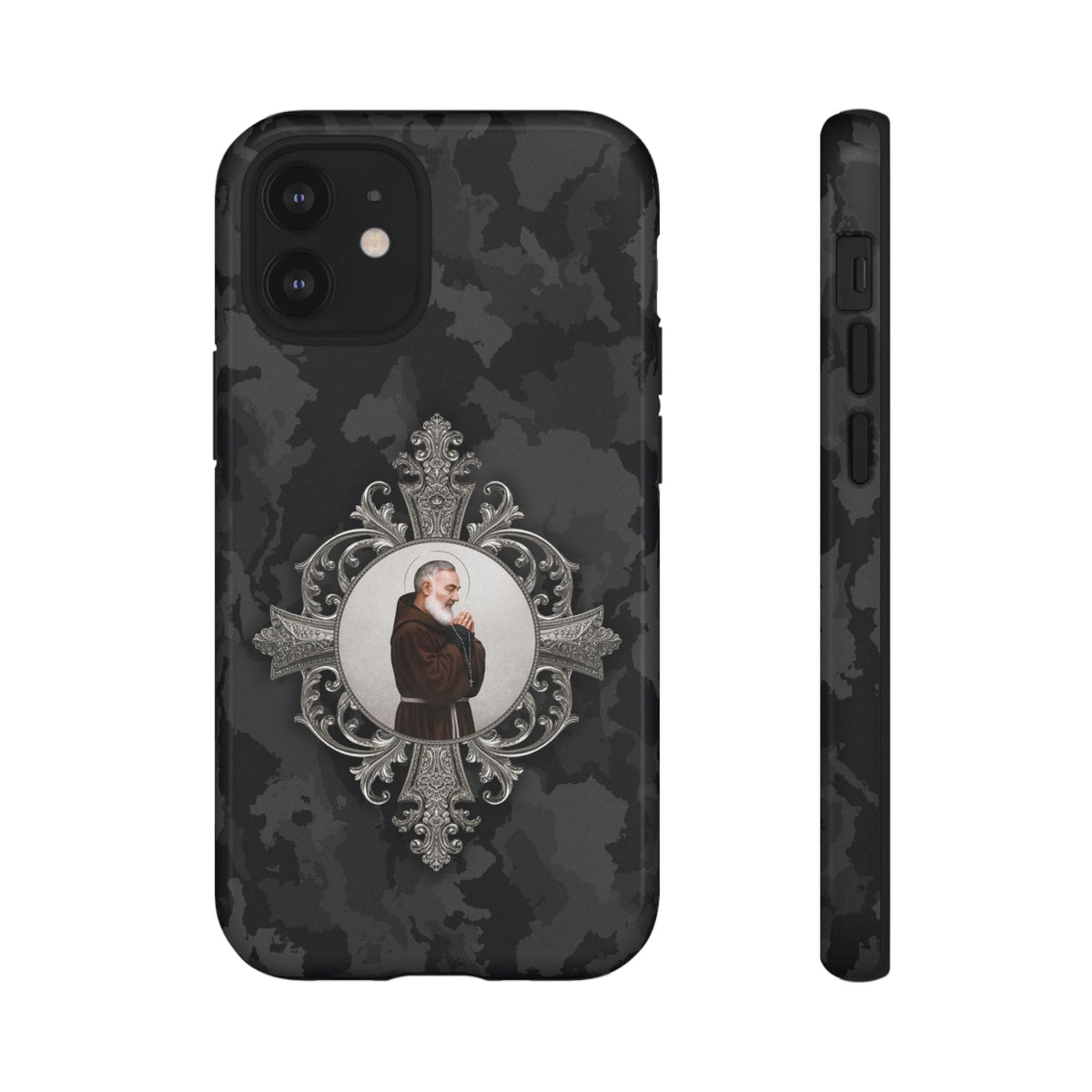 St. Padre Pio Hard Phone Case (Black Camo) Copyright VENXARA