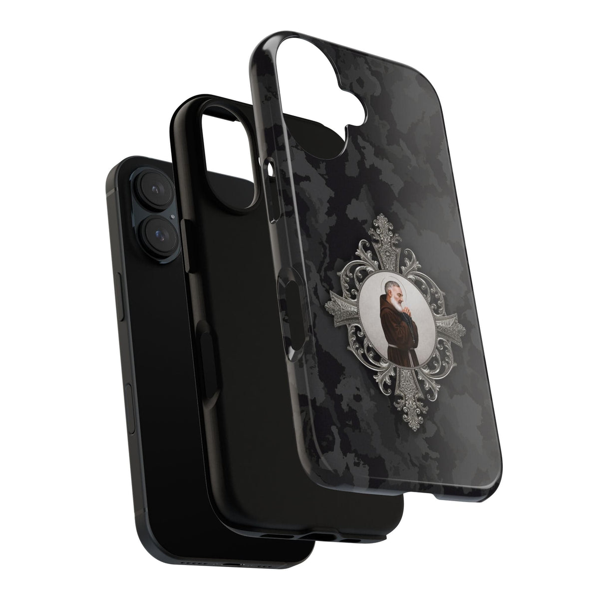 St. Padre Pio Hard Phone Case (Black Camo) Copyright VENXARA