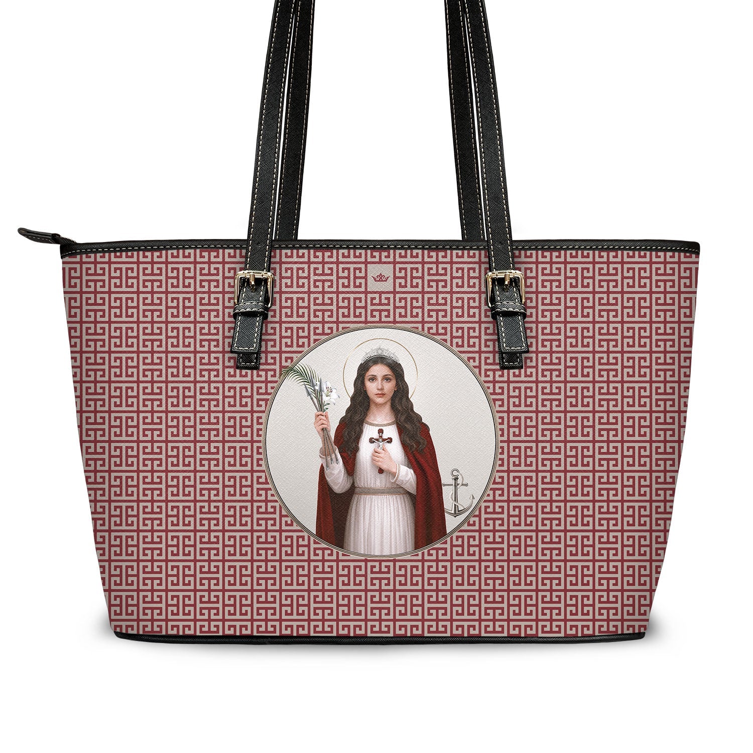 St. Philomena Greek Key Tote Bag (Red) - VENXARA