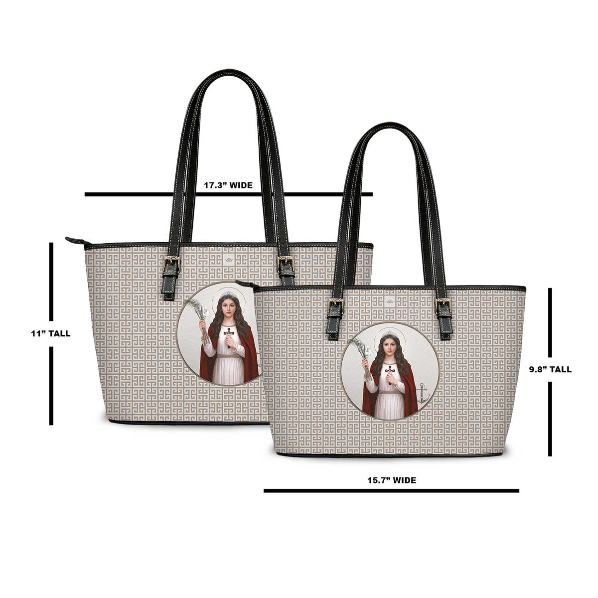 St. Philomena Greek Key Tote Bag (Tan) Copyright VENXARA