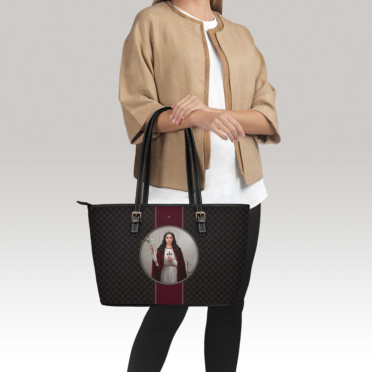 St. Philomena Medallion Tote Bag (Charcoal) - VENXARA®