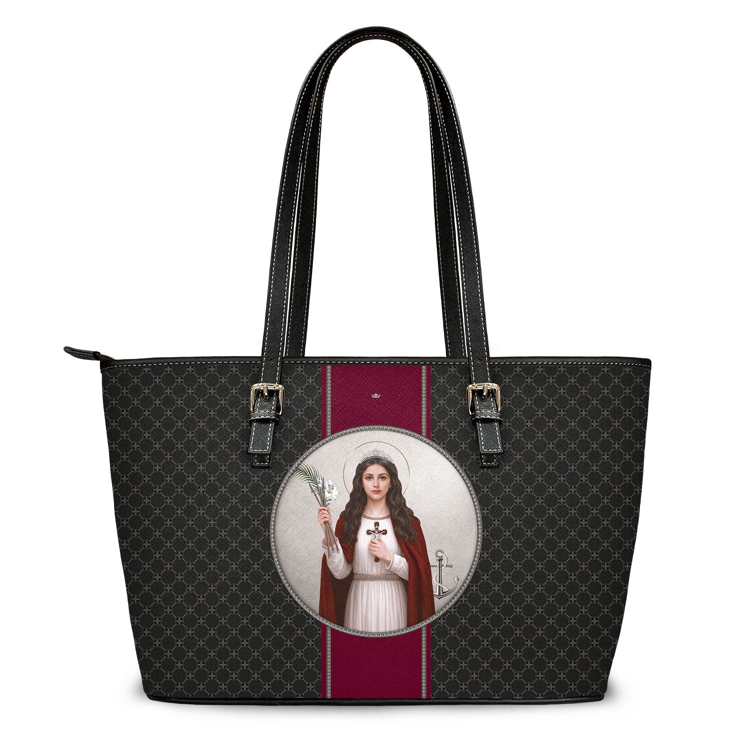 St. Philomena Medallion Tote Bag (Charcoal) - Venxara