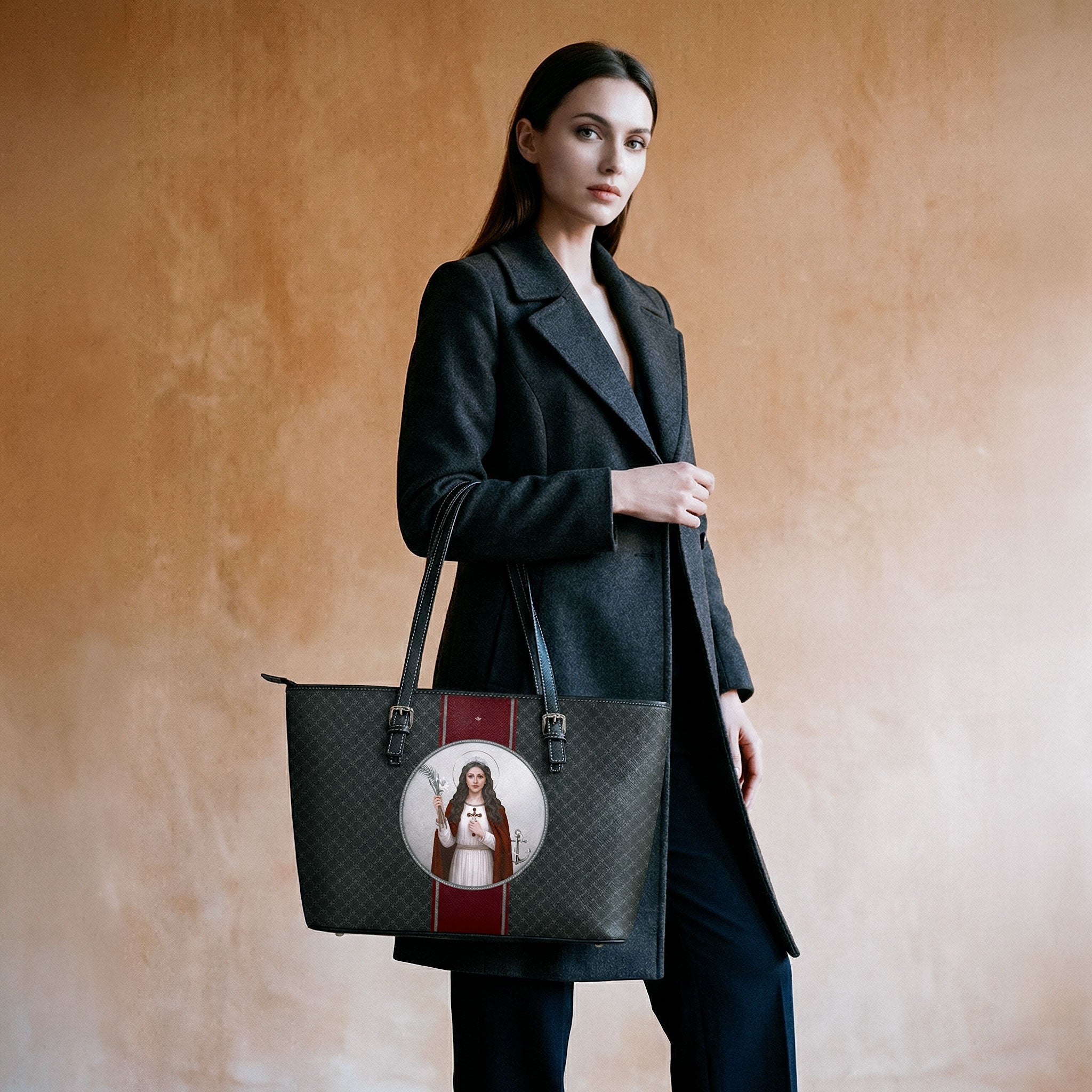 St. Philomena Medallion Tote Bag (Charcoal) - Venxara