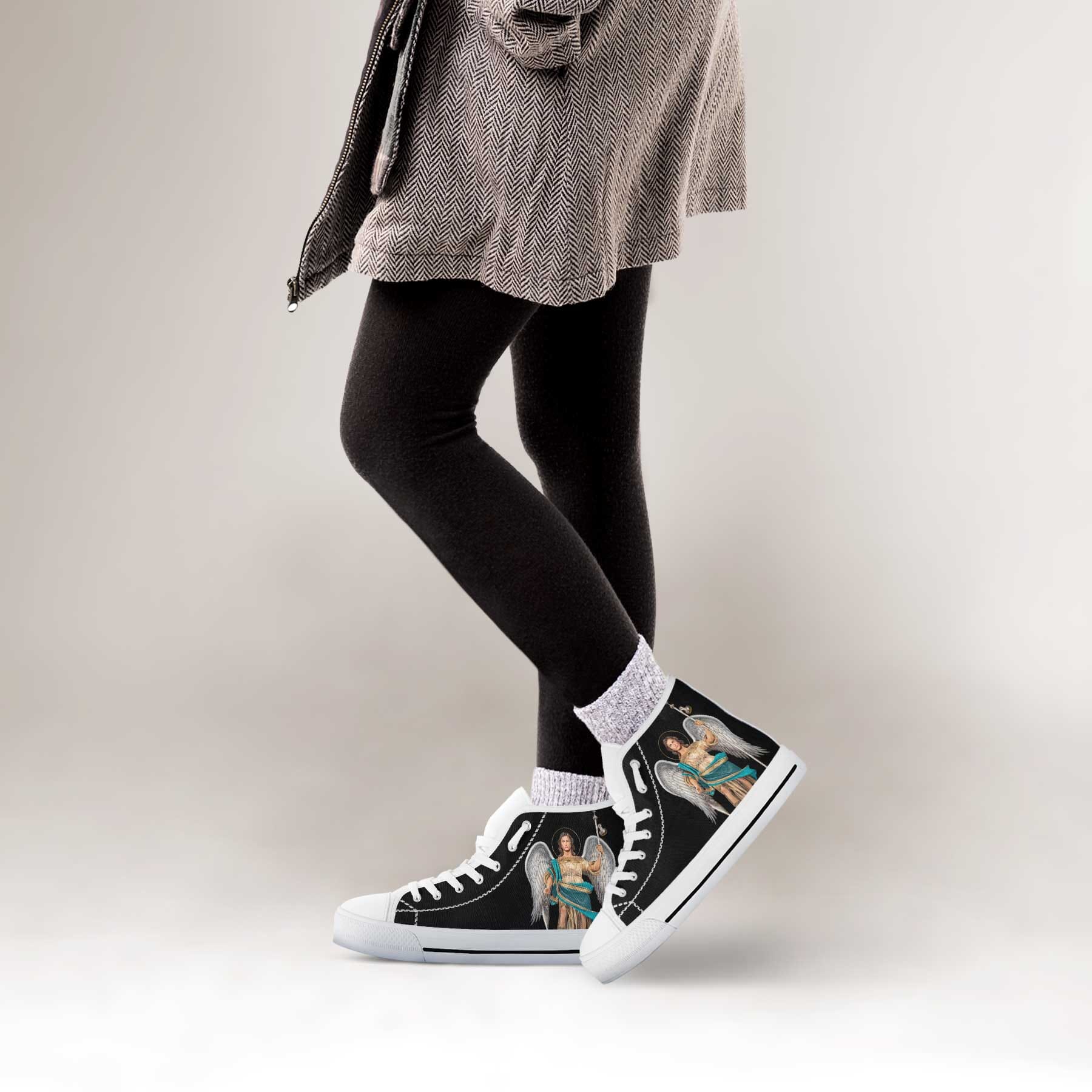 St. Raphael the Archangel Canvas High Top Shoes (Black/White) - VENXARA®