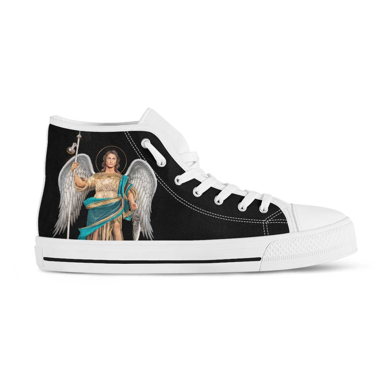 St. Raphael the Archangel Canvas High Top Shoes (Black/White) - VENXARA®