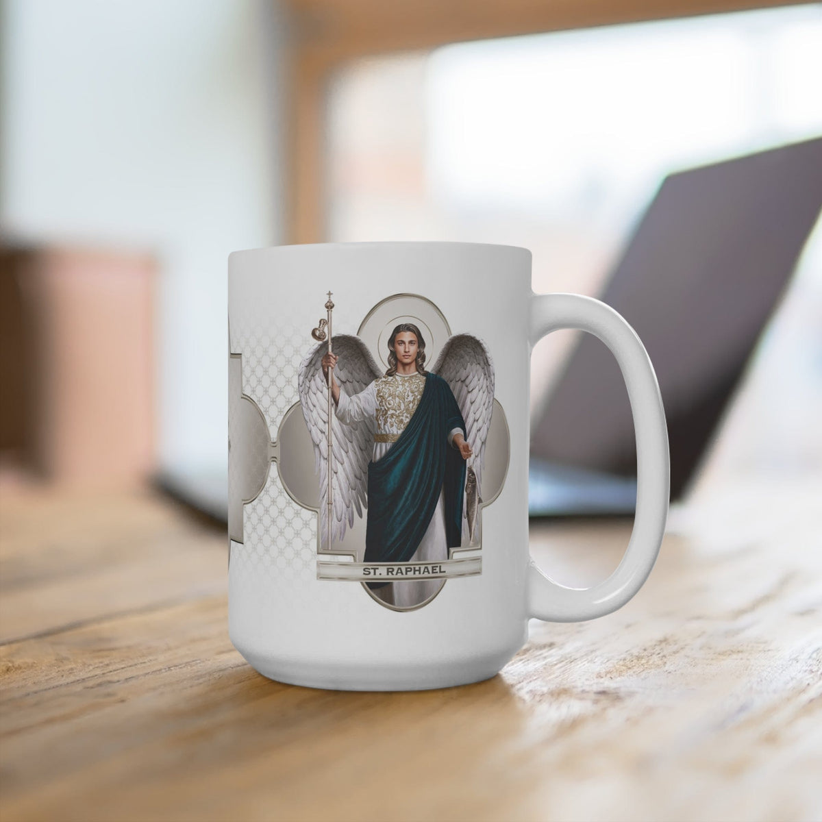 St. Raphael the Archangel Ceramic Mug (White 15 oz) Copyright VENXARA