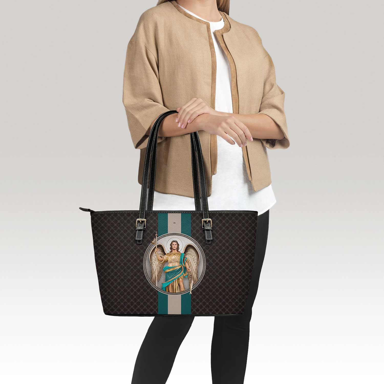 St. Raphael the Archangel Medallion Tote Bag (Charcoal) - VENXARA®