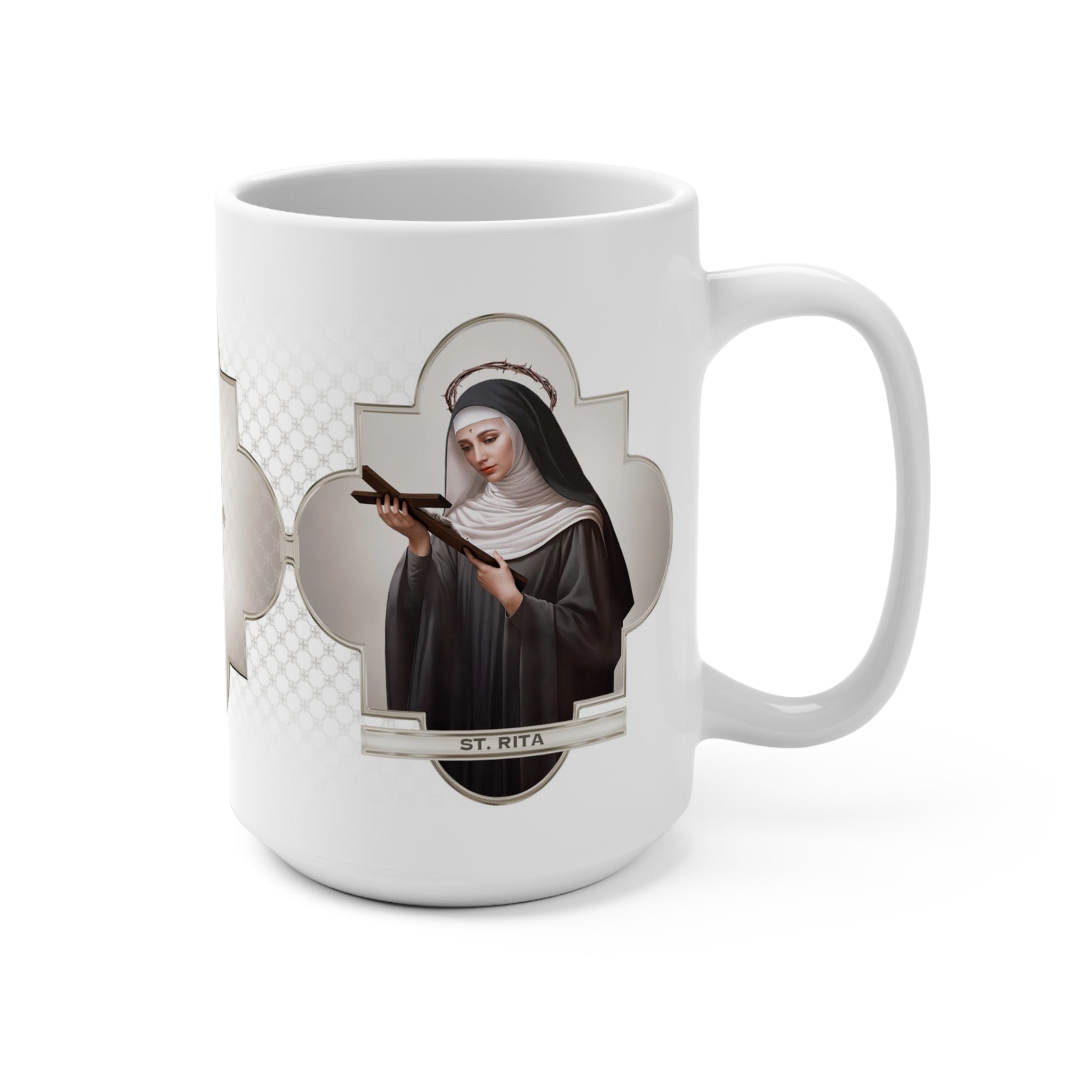 St. Rita of Cascia Ceramic Mug (White 15 oz) - VENXARA®