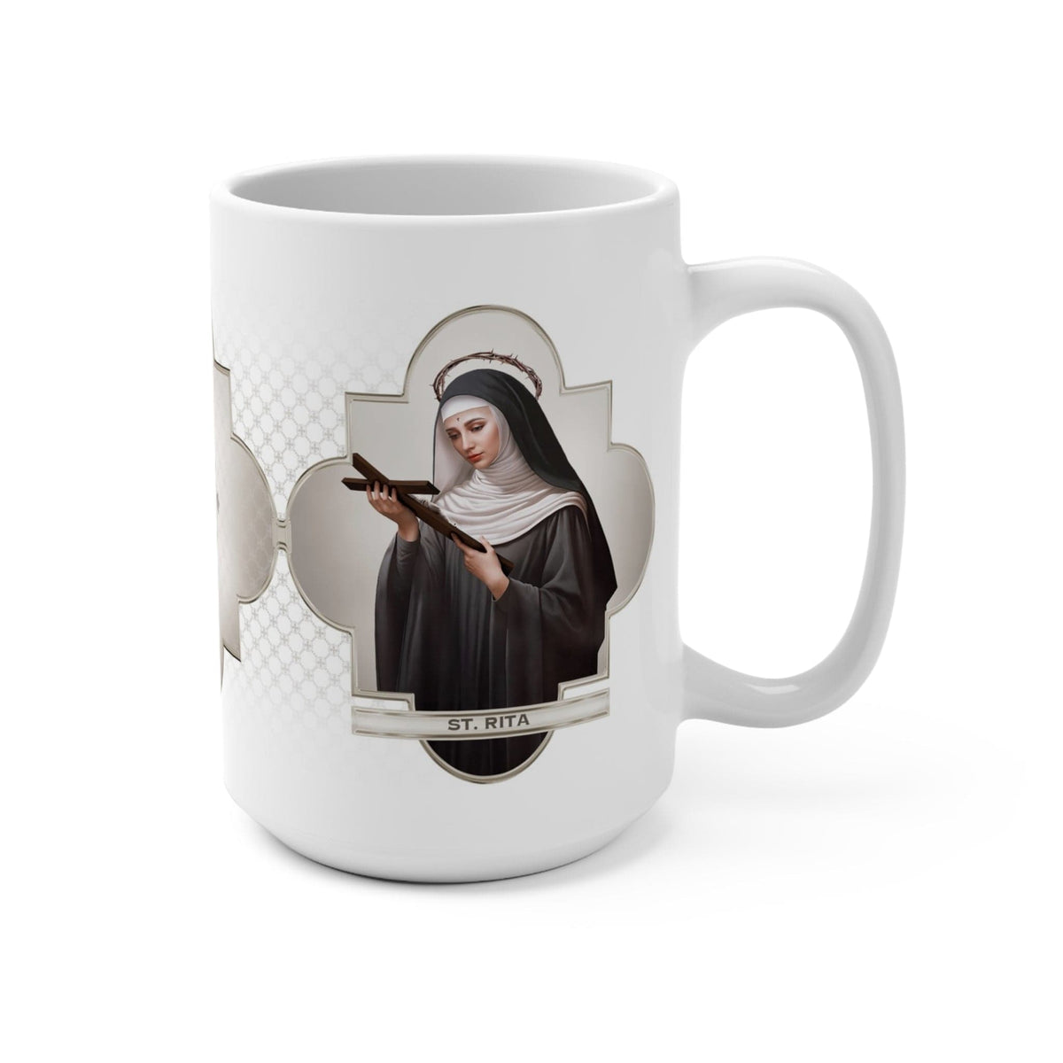 St. Rita of Cascia Ceramic Mug (White 15 oz) Copyright VENXARA