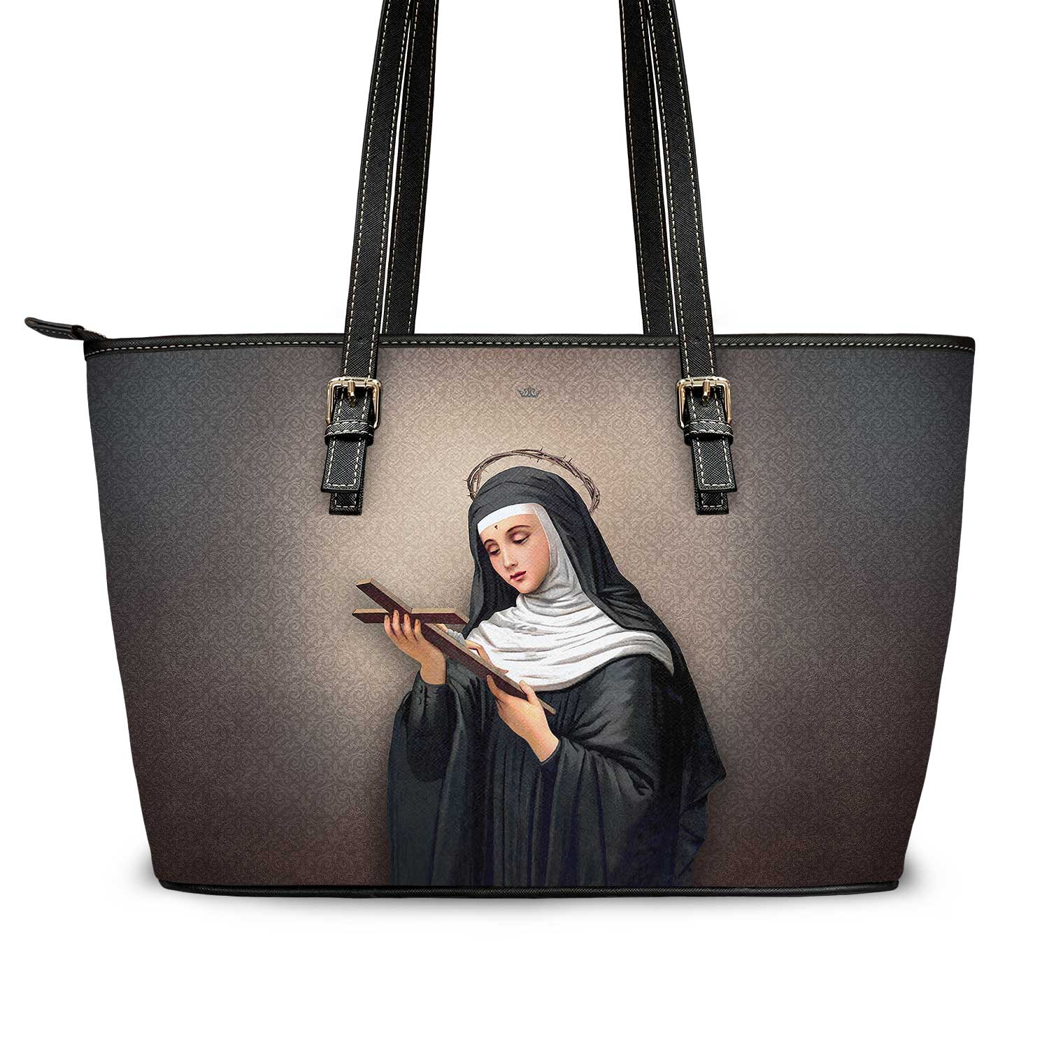 St. Rita of Cascia Tote Bag (Dark Damask) - VENXARA®