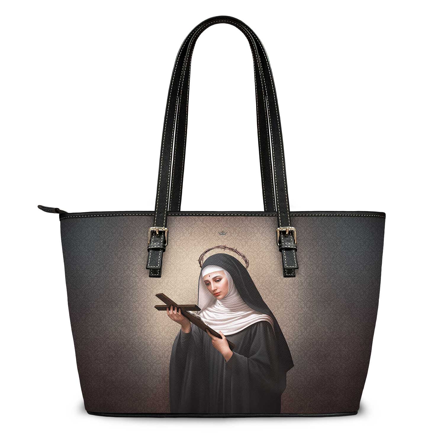 St. Rita of Cascia Tote Bag (Dark Damask) - VENXARA®