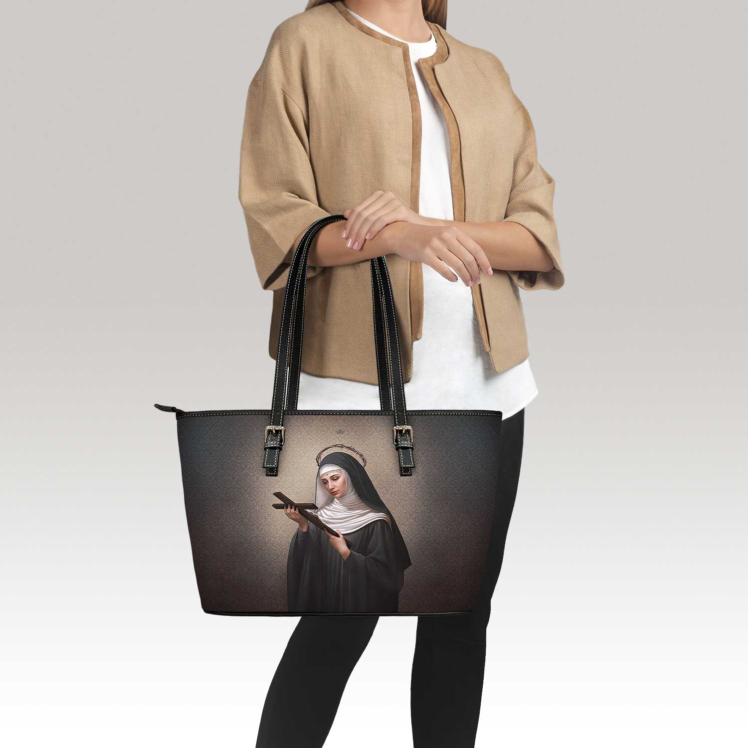 St. Rita of Cascia Tote Bag (Dark Damask) - VENXARA®