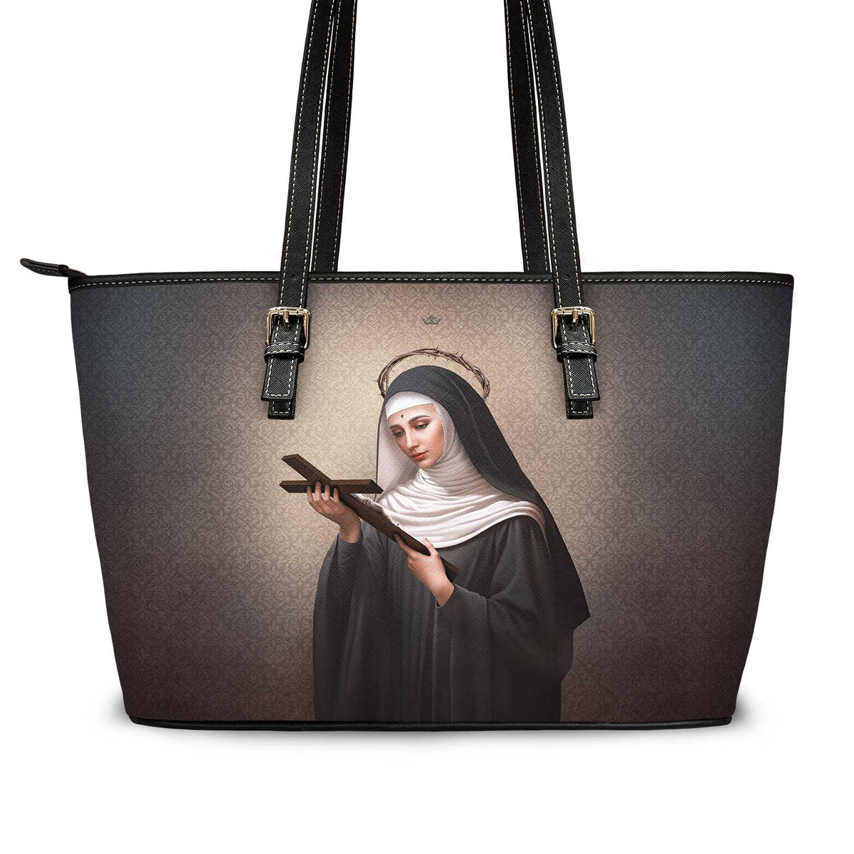 St. Rita of Cascia Tote Bag (Dark Damask) Copyright VENXARA