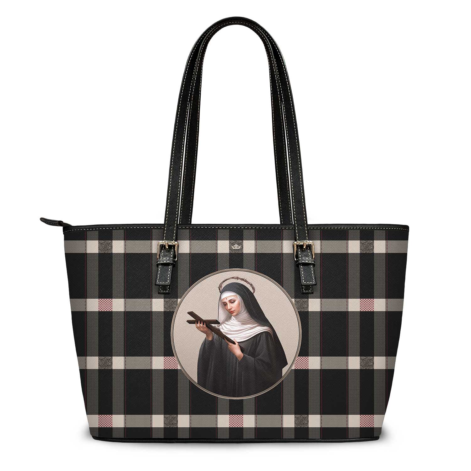 St. Rita of Cascia Tote Bag (Plaid) - VENXARA®
