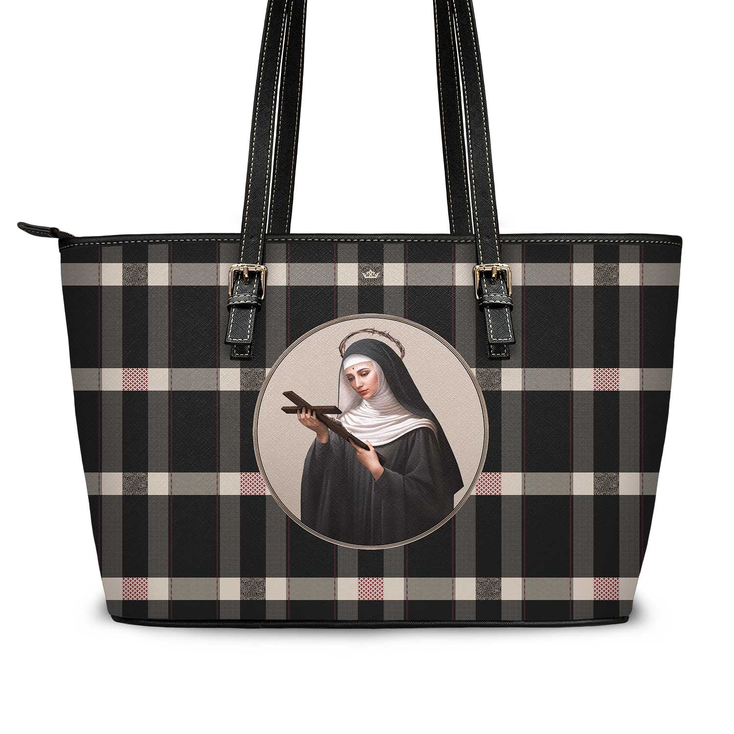 St. Rita of Cascia Tote Bag (Plaid) - VENXARA®