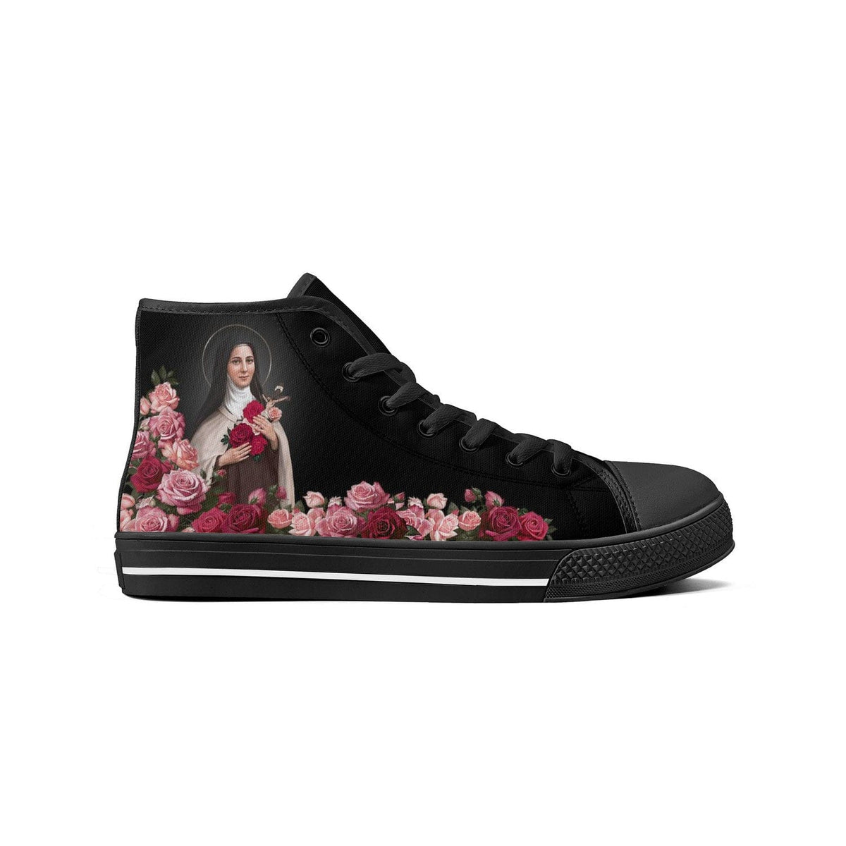 St. Therese of Lisieux Comfort Canvas High Top Shoes (Black/Black) Copyright VENXARA