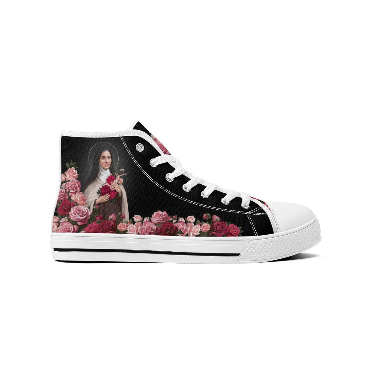 St. Therese of Lisieux Comfort Canvas High Top Shoes (Black/White) Copyright VENXARA