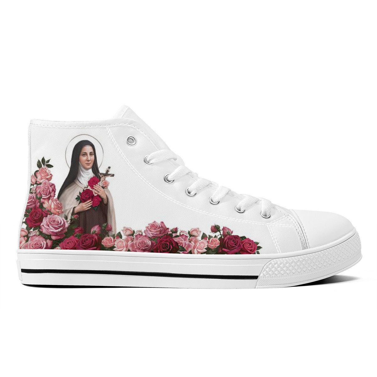 Therese of Lisieux Comfort Canvas High Top Shoes (White/White)