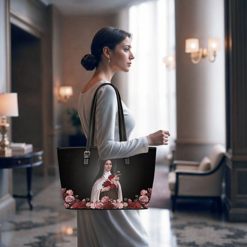 St. Therese of Lisieux Tote Bag (Black) - VENXARA