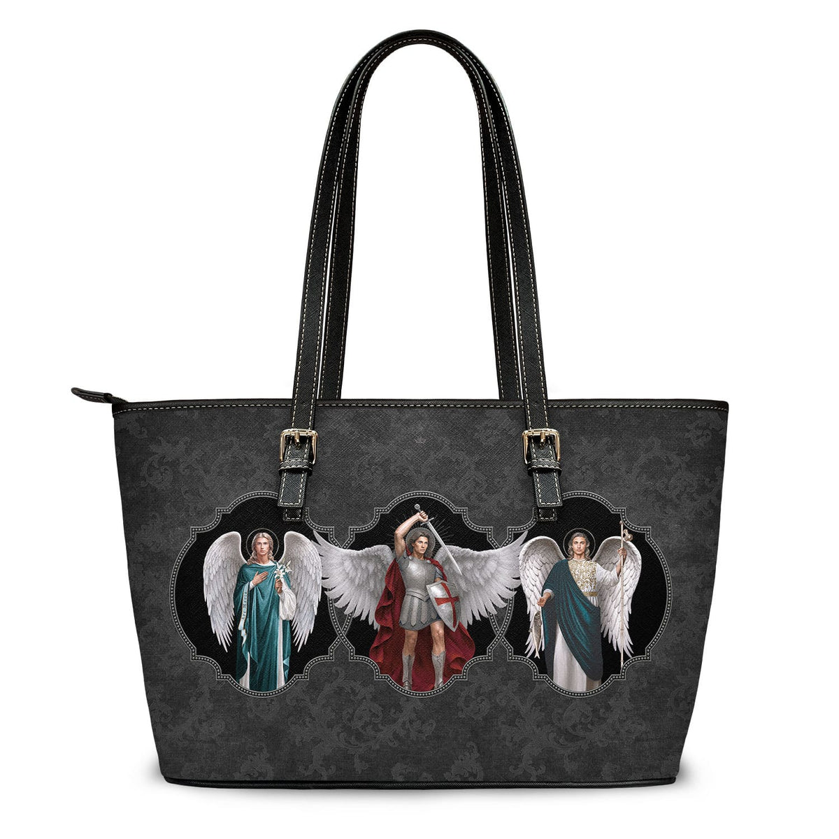 The Archangels Tote Bag (Damask Charcoal) Copyright VENXARA