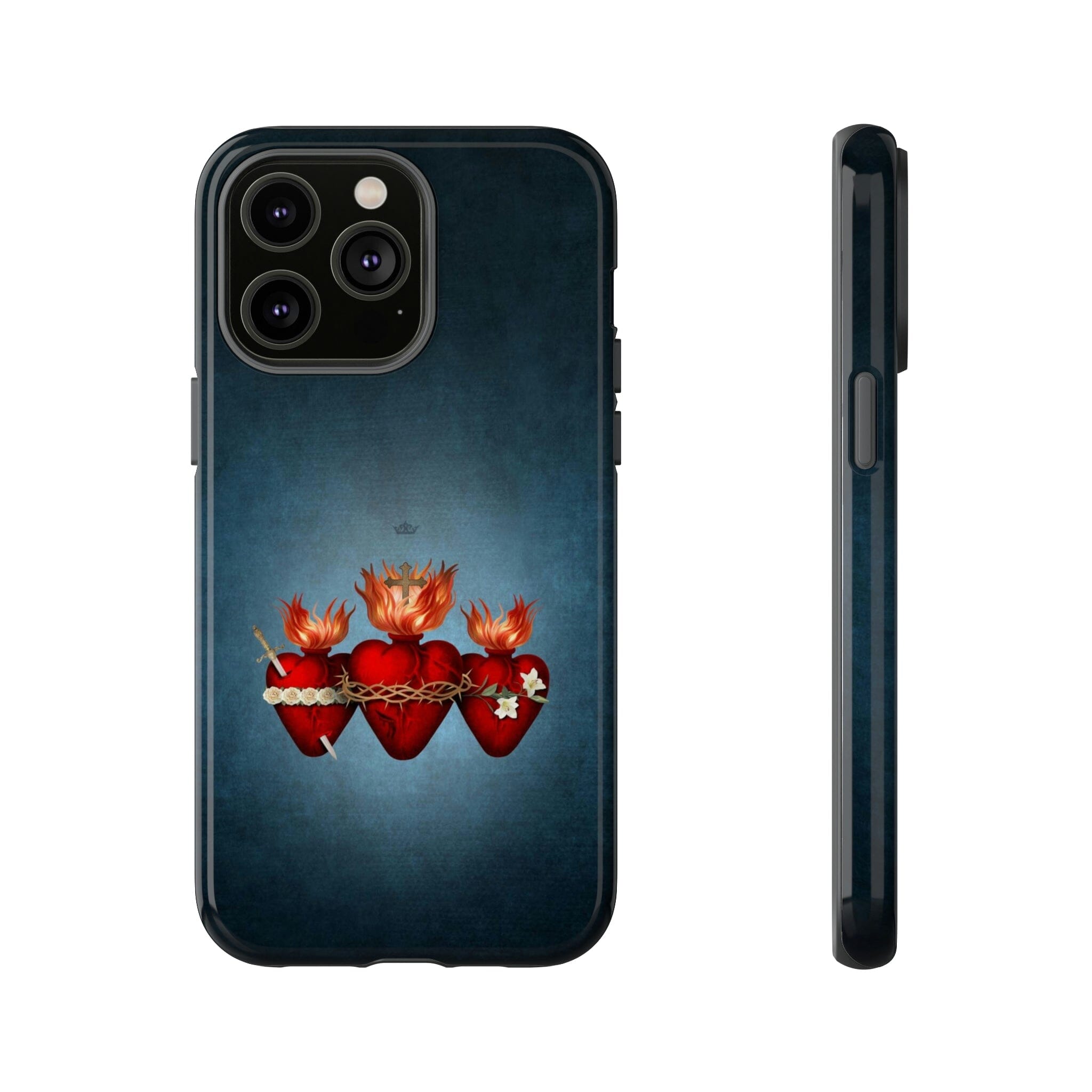 Holy Family Hearts Hard Phone Case (Vintage Blue)