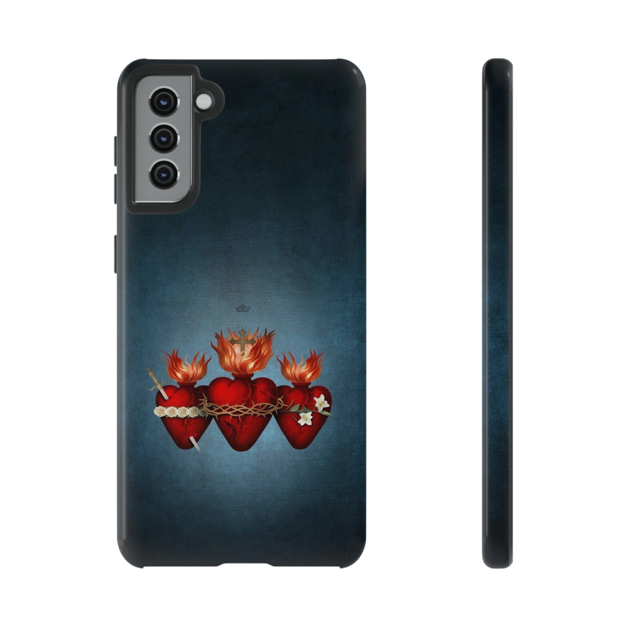 Holy Family Hearts Hard Phone Case (Vintage Blue)