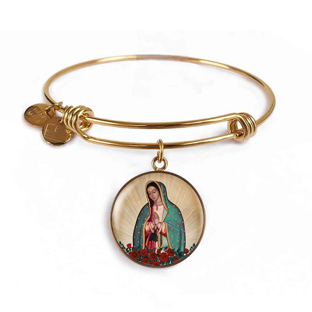 Our Lady of Guadalupe Charm Bangle Bracelet in 18k Gold