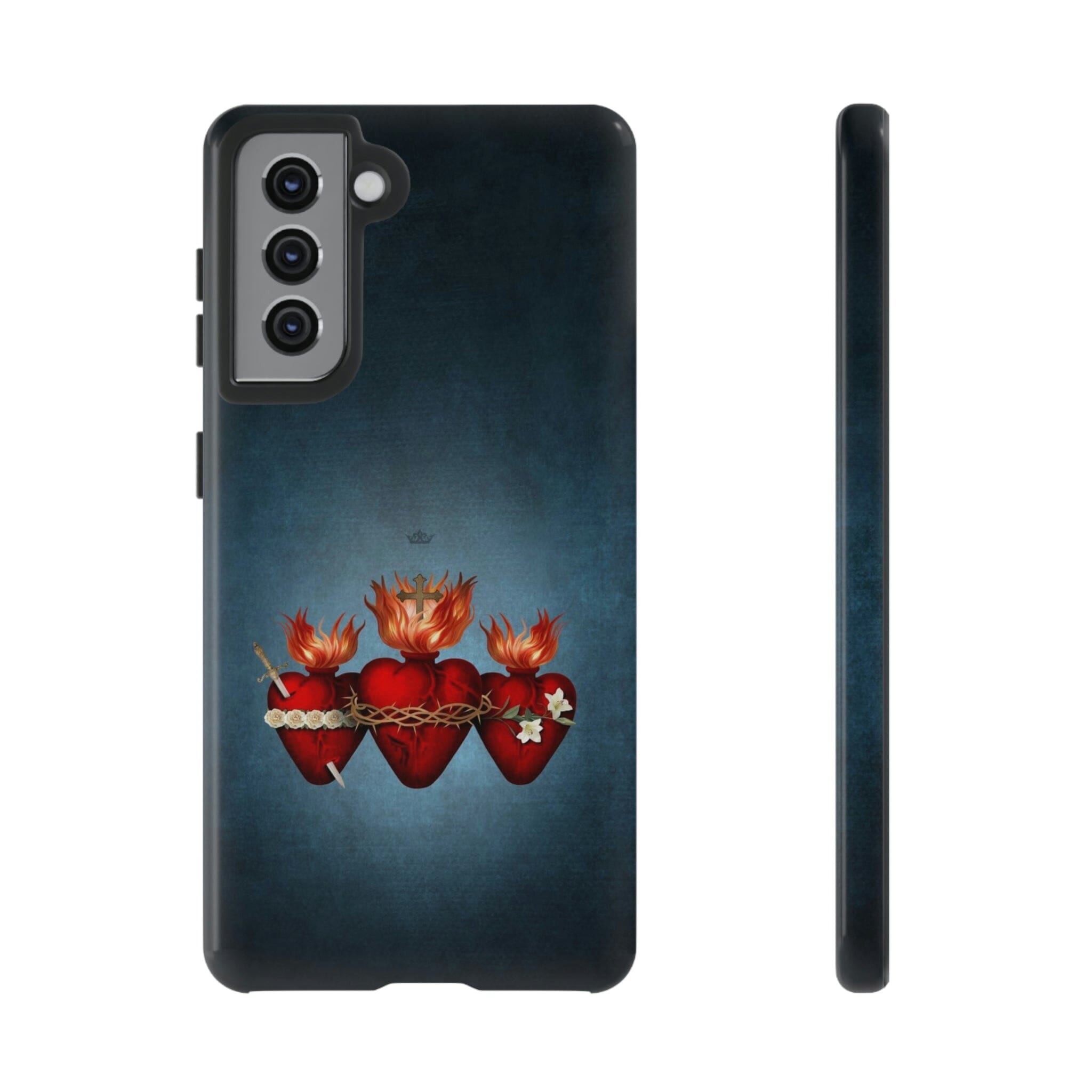 Holy Family Hearts Hard Phone Case (Vintage Blue)